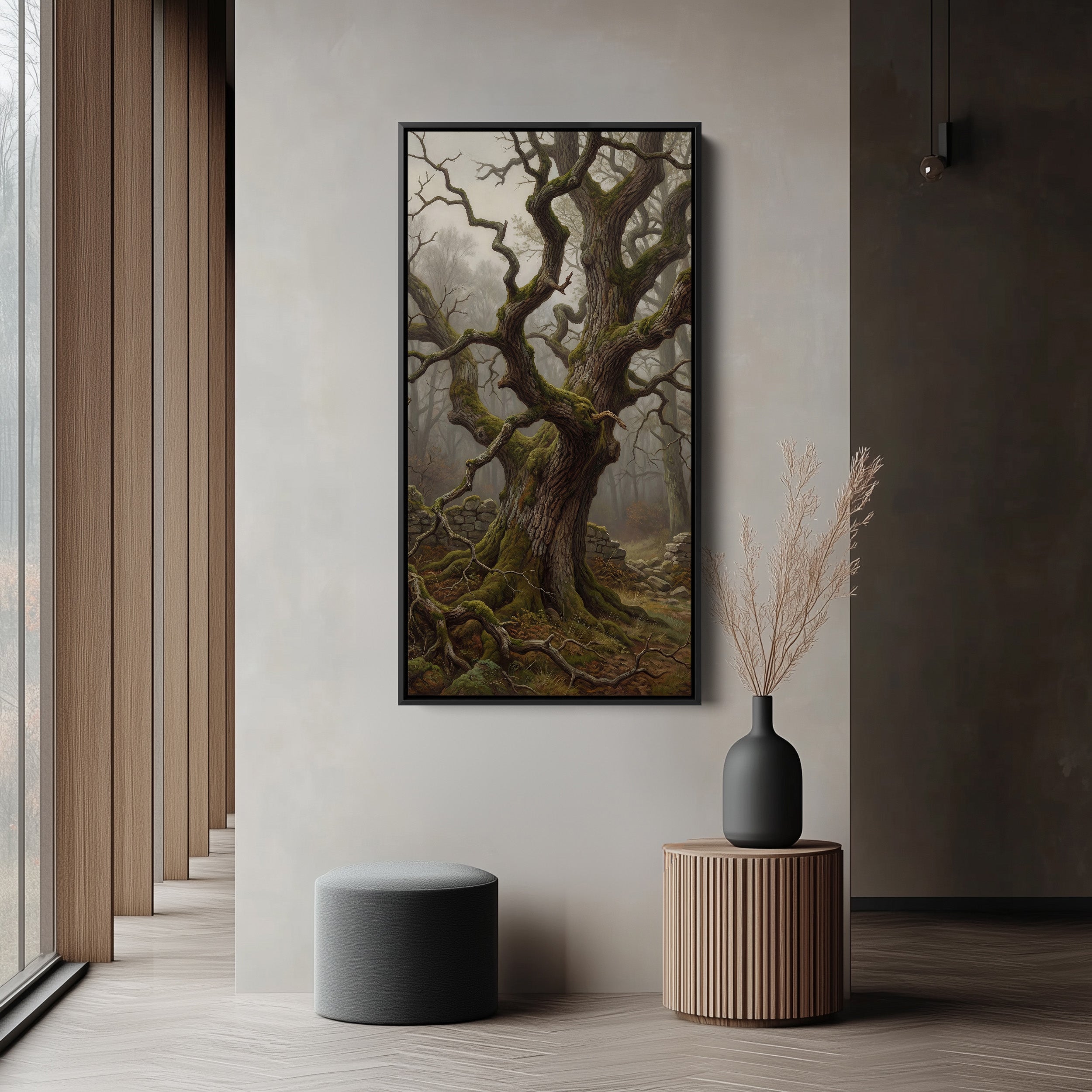 Tall Framed Canvas Twisted Tree Forest Scene Tall Canvas For Living Room