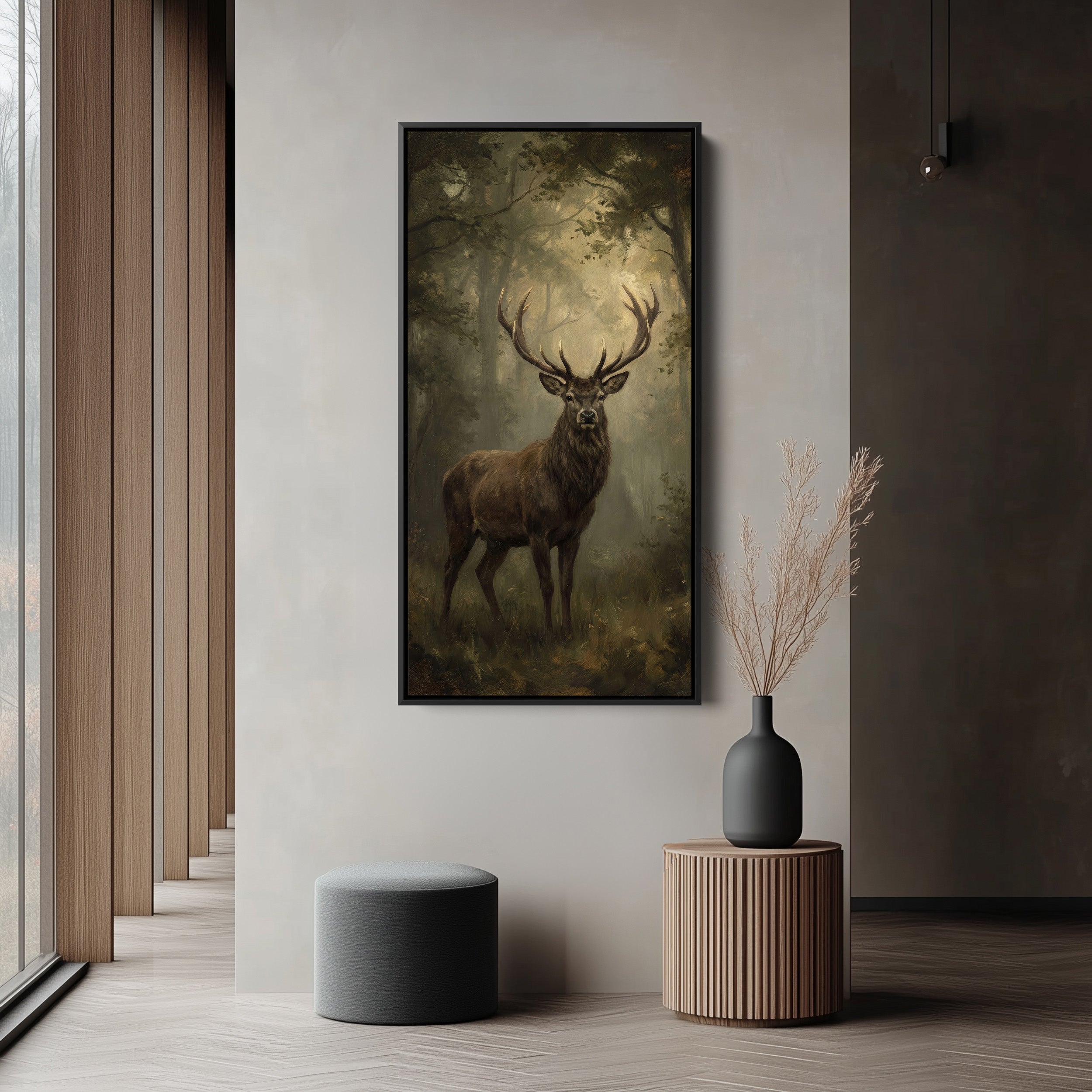 Portrait Wall Art Stag In Forest Tall Canvas For Living Room