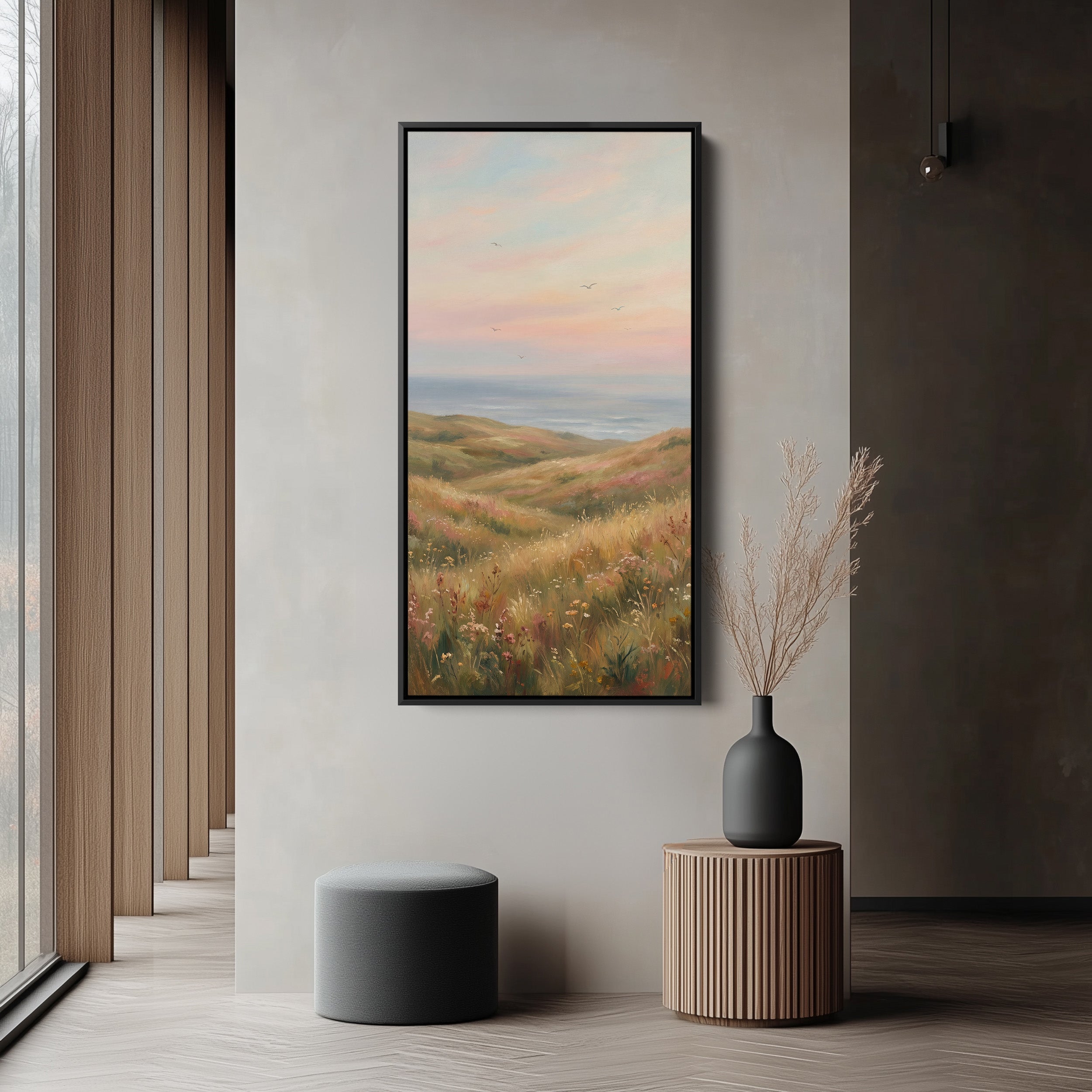 Portrait Wall Art Coastal Dunes Wildflowers Tall Canvas For Living Room