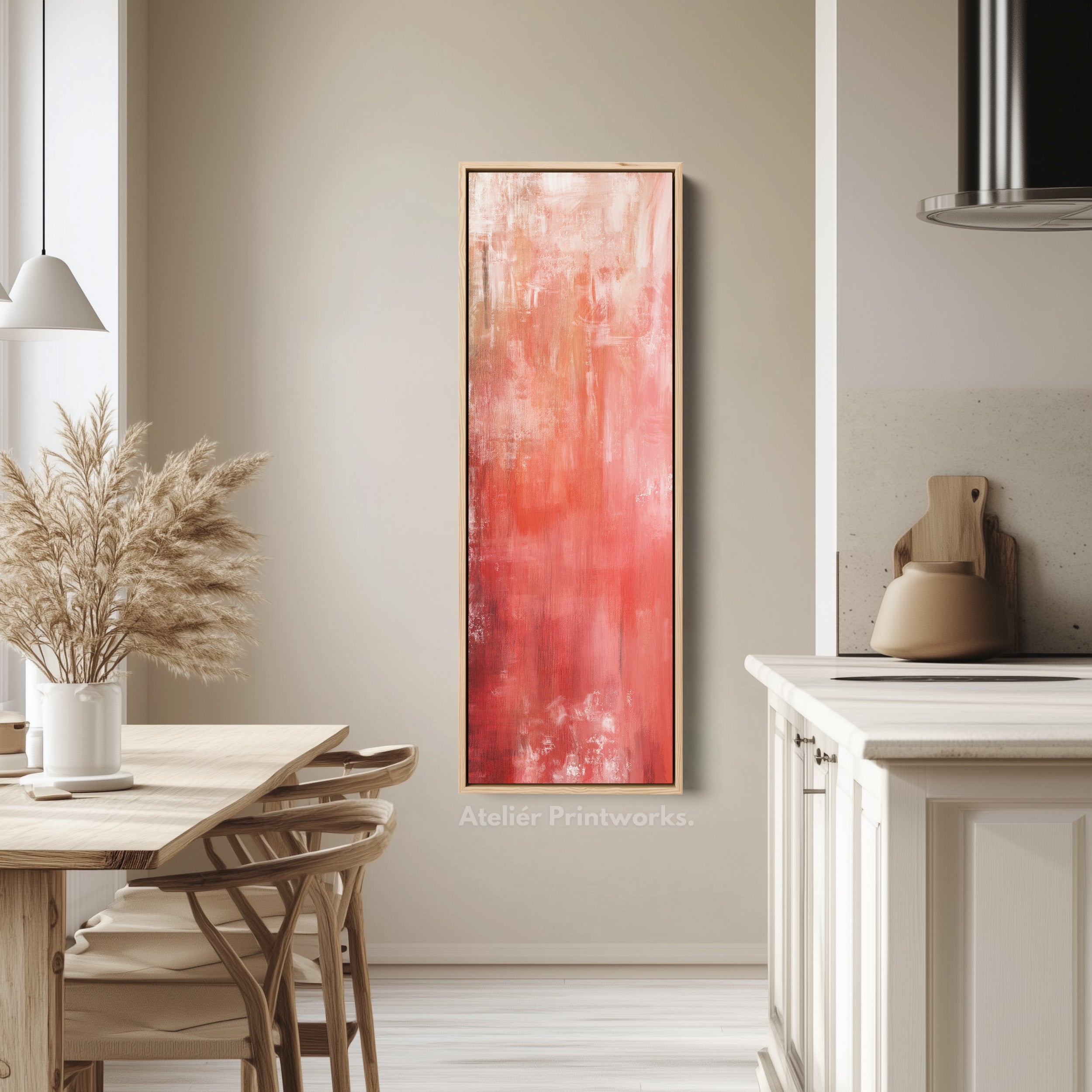 Abstract Red Vertical Tall Wall Art Large Framed Canvas