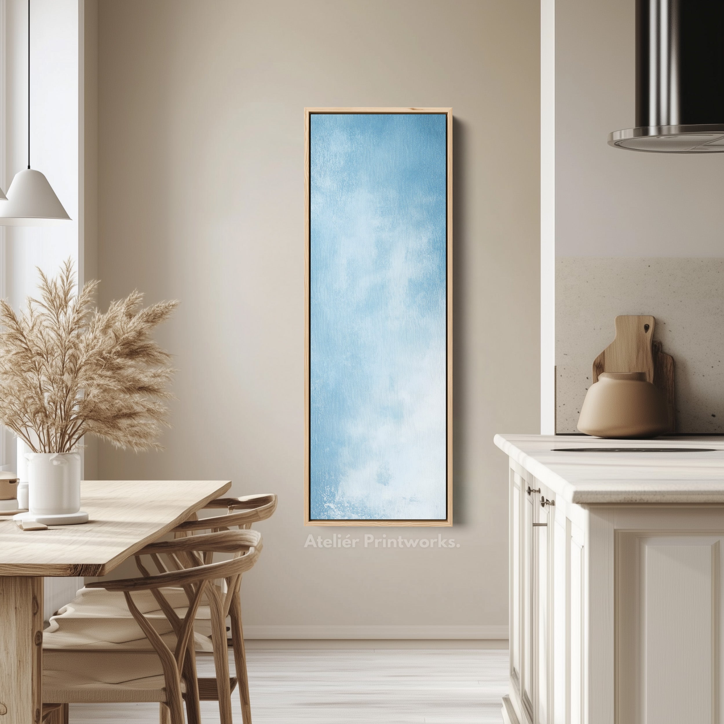 Light Blue Abstract Bedroom Decor Vertical Wall Art - Tall Long Narrow Vertical