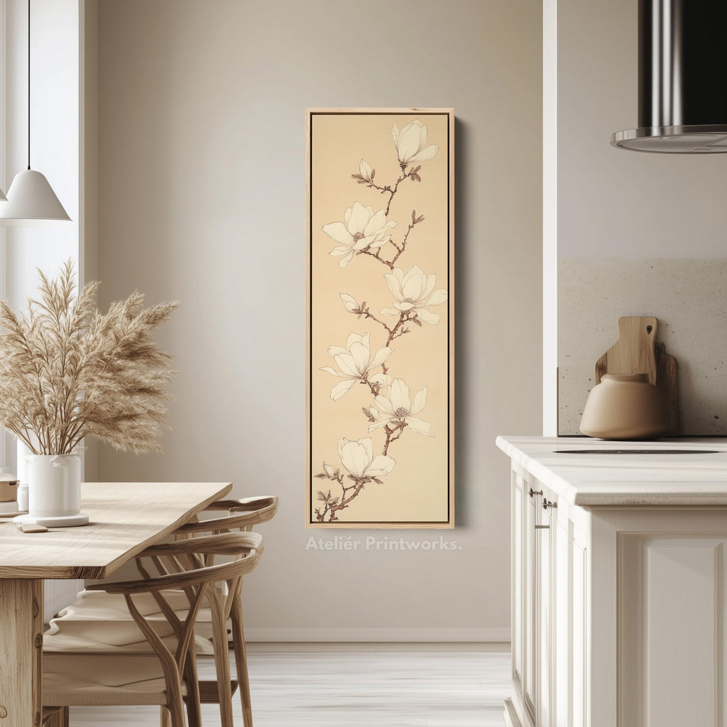 White Magnolia Long Narrow Vertical Wall Art Large Canvas Wall Decor