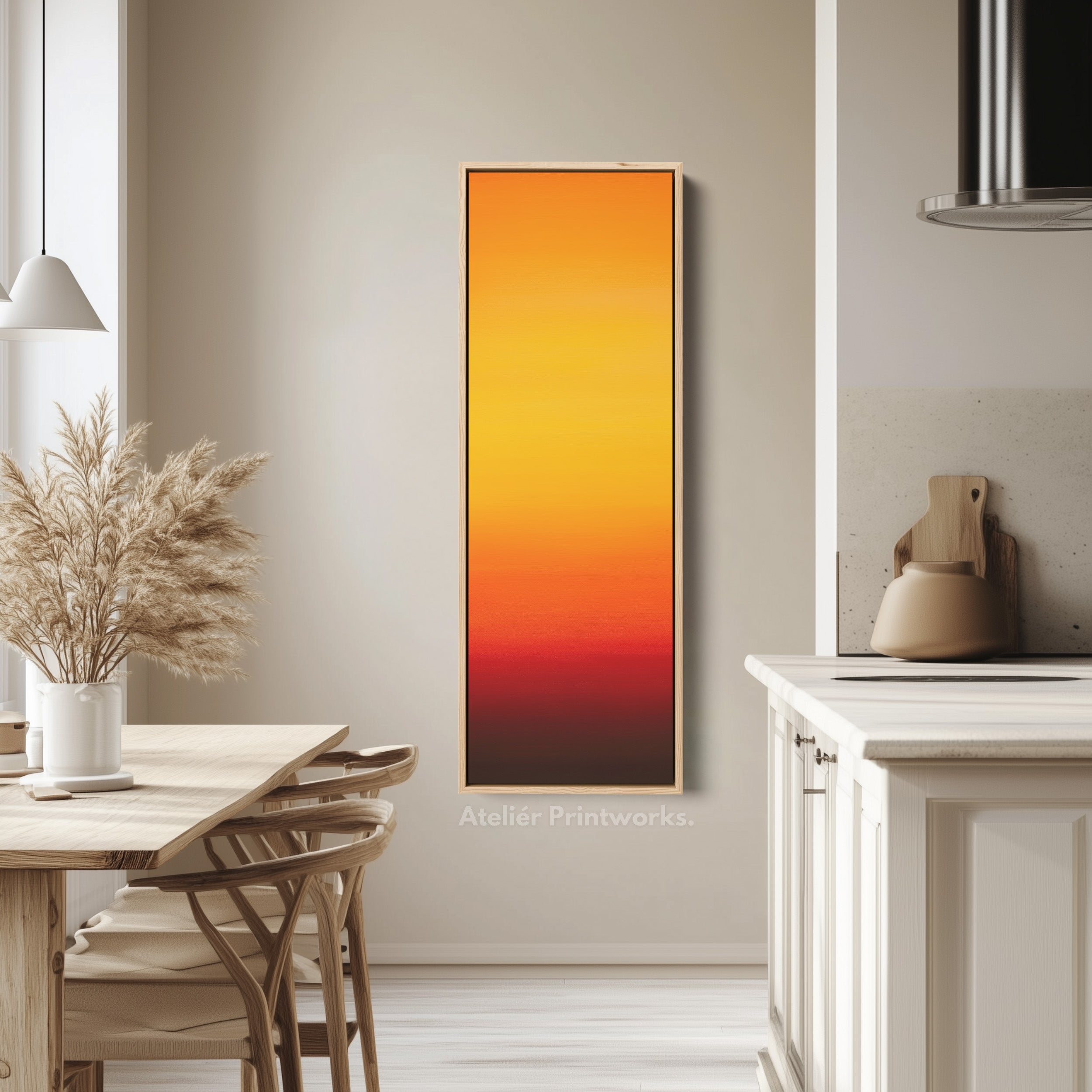 Minimalist Orange Living Room Decor Vertical Wall Art - Tall Long Narrow Vertical