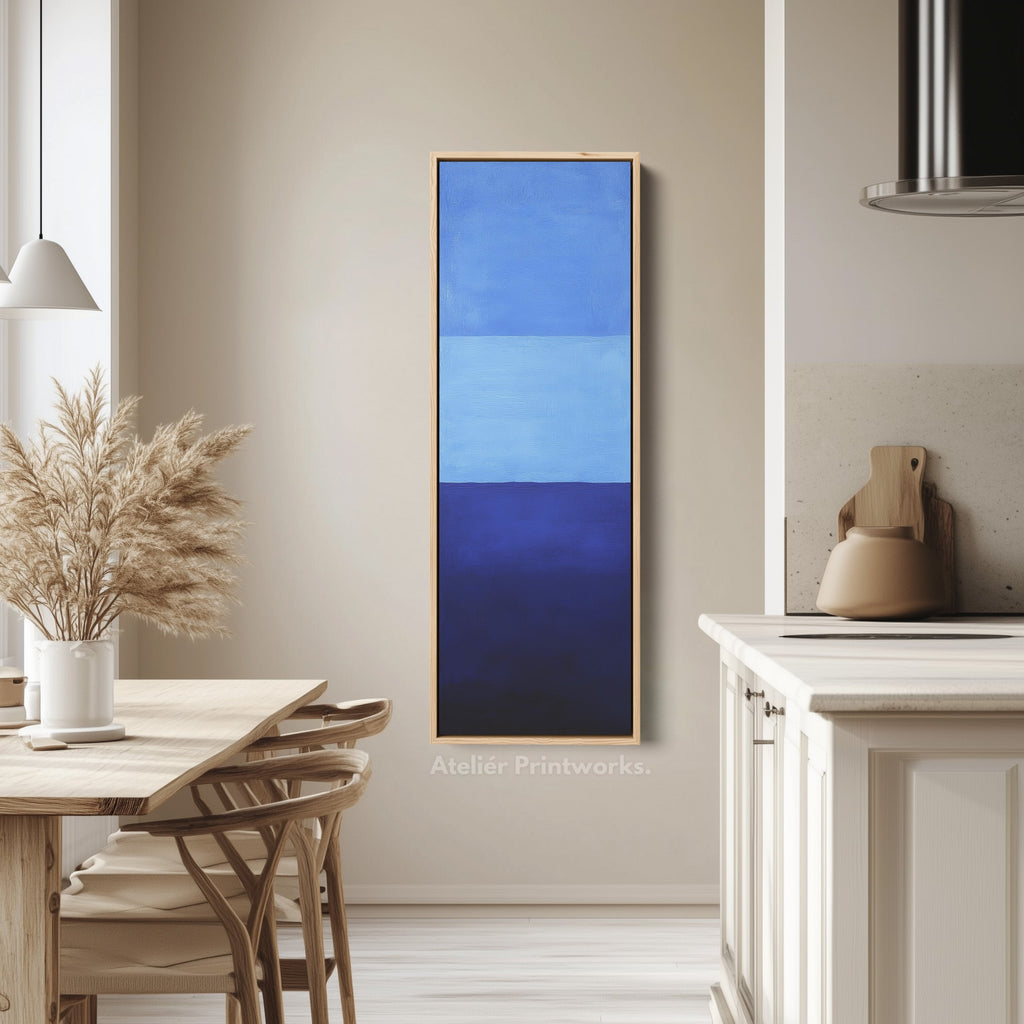 Minimalist Blue Living Room Decor Vertical Wall Art - Tall Long Narrow Vertical