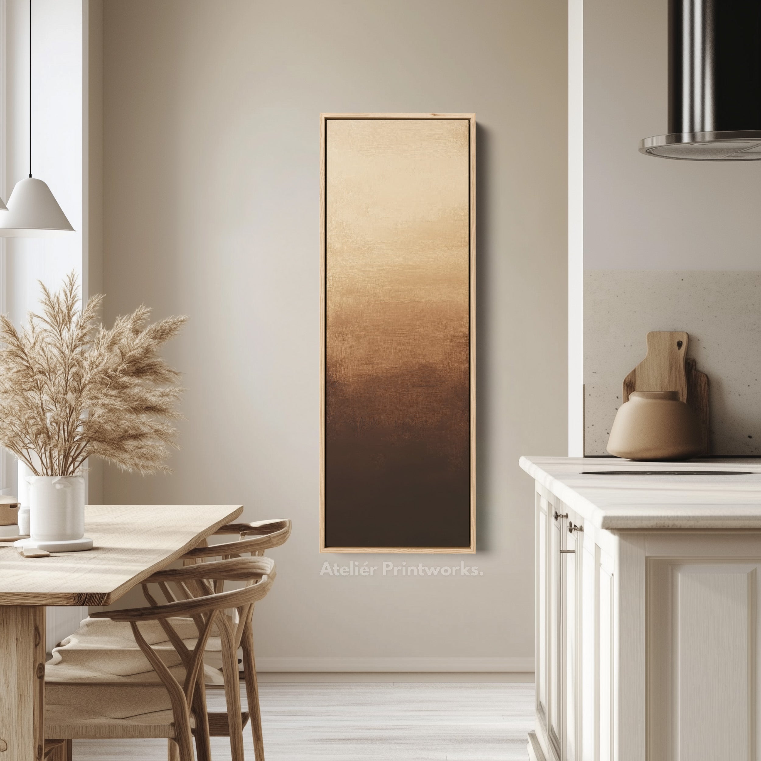 Abstract Brown Living Room Decor Vertical Wall Art - Tall Long Narrow Vertical