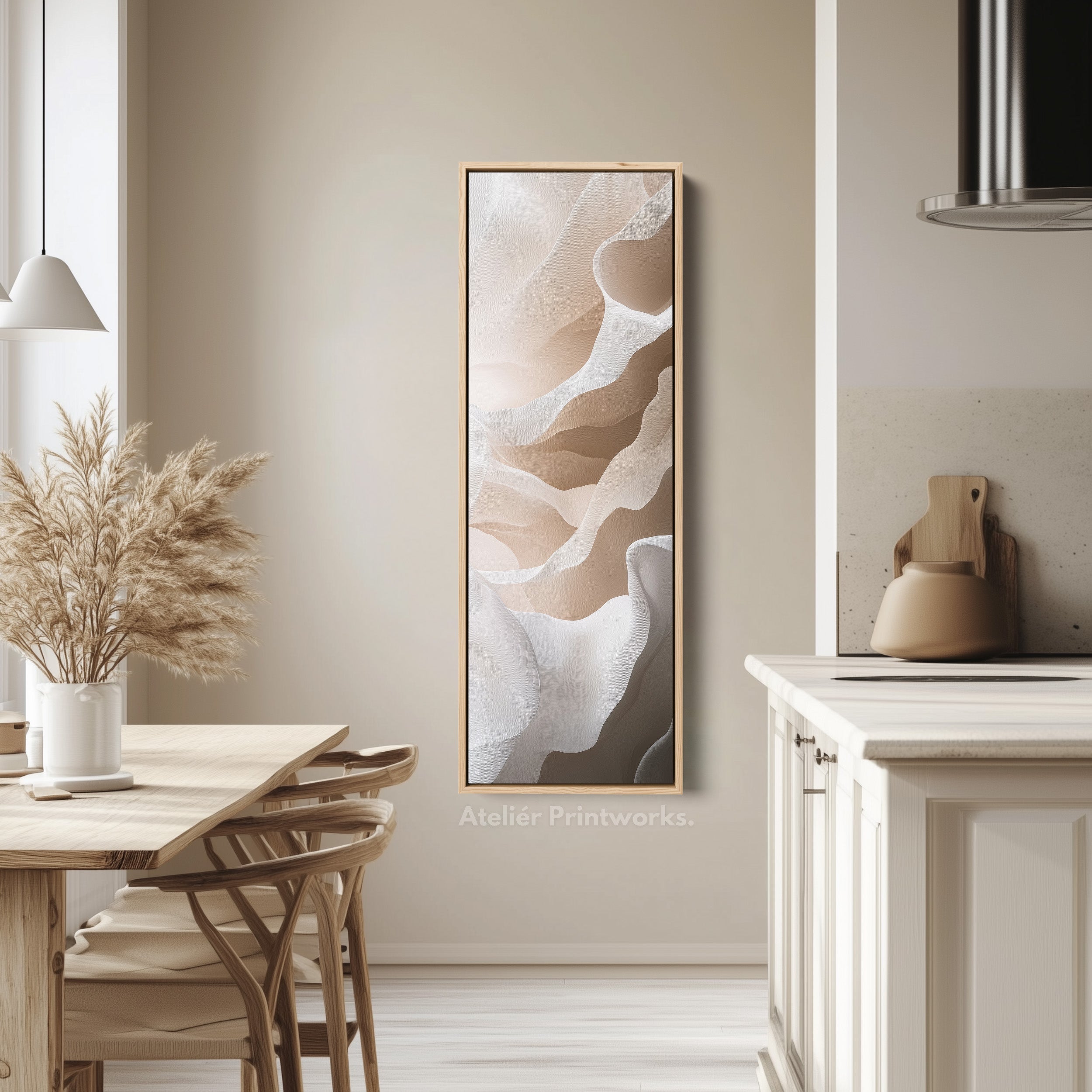 Beige & White Long Narrow Vertical Wall Art Large Canvas Decor
