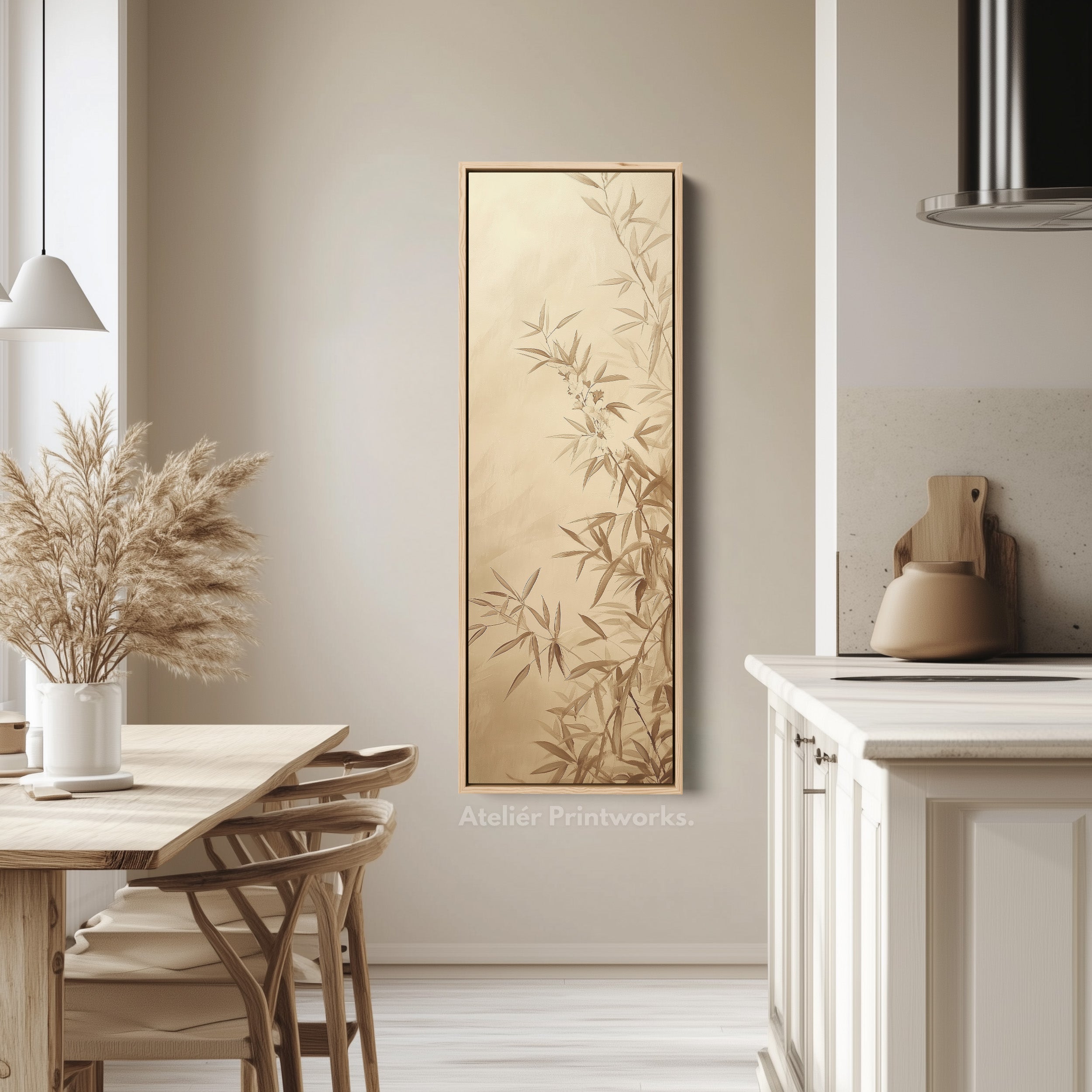 Bamboo Leaves Long Narrow Vertical Wall Art Large Canvas Decor