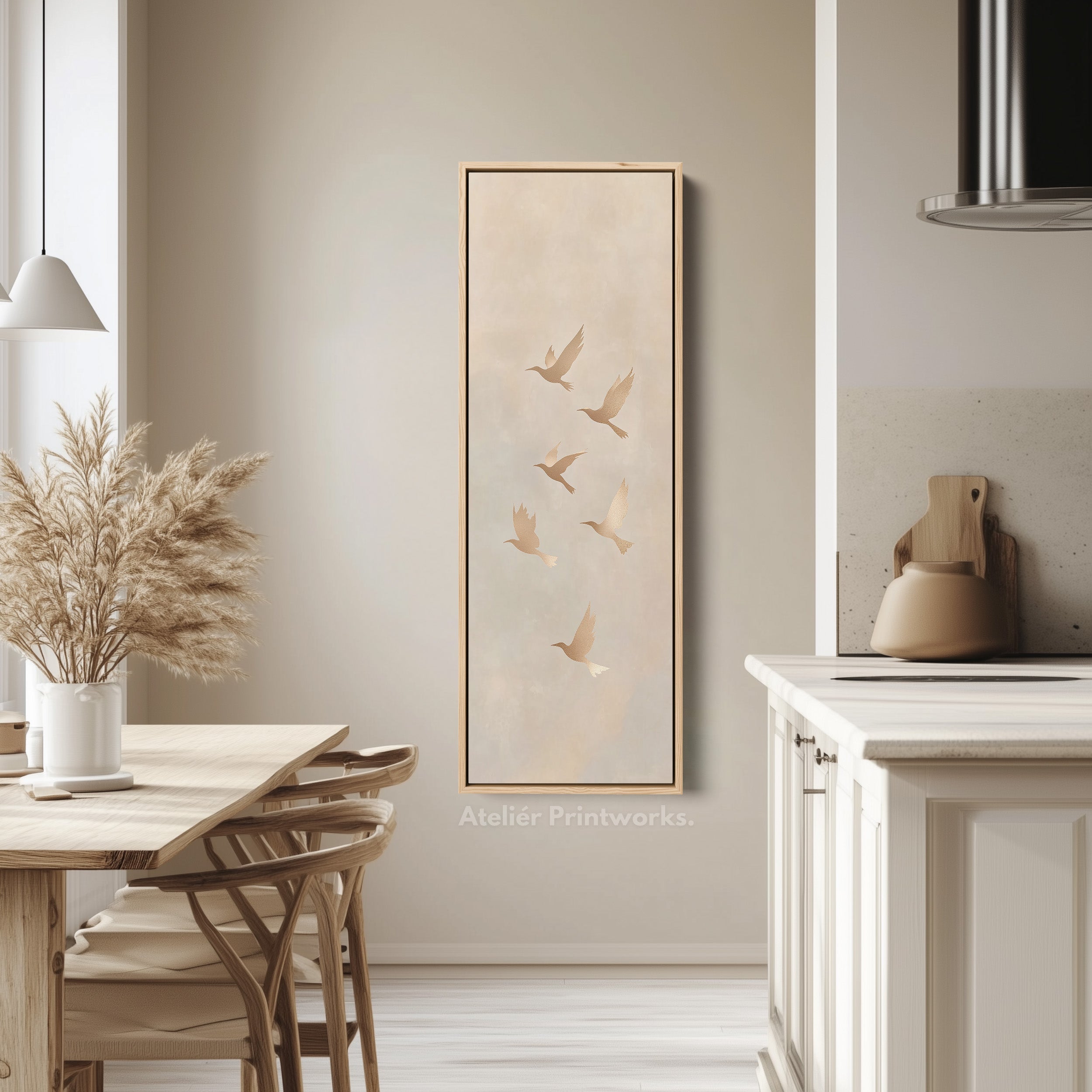 Beige & Gold Neutral Framed Canvas Wall Art For Living Room