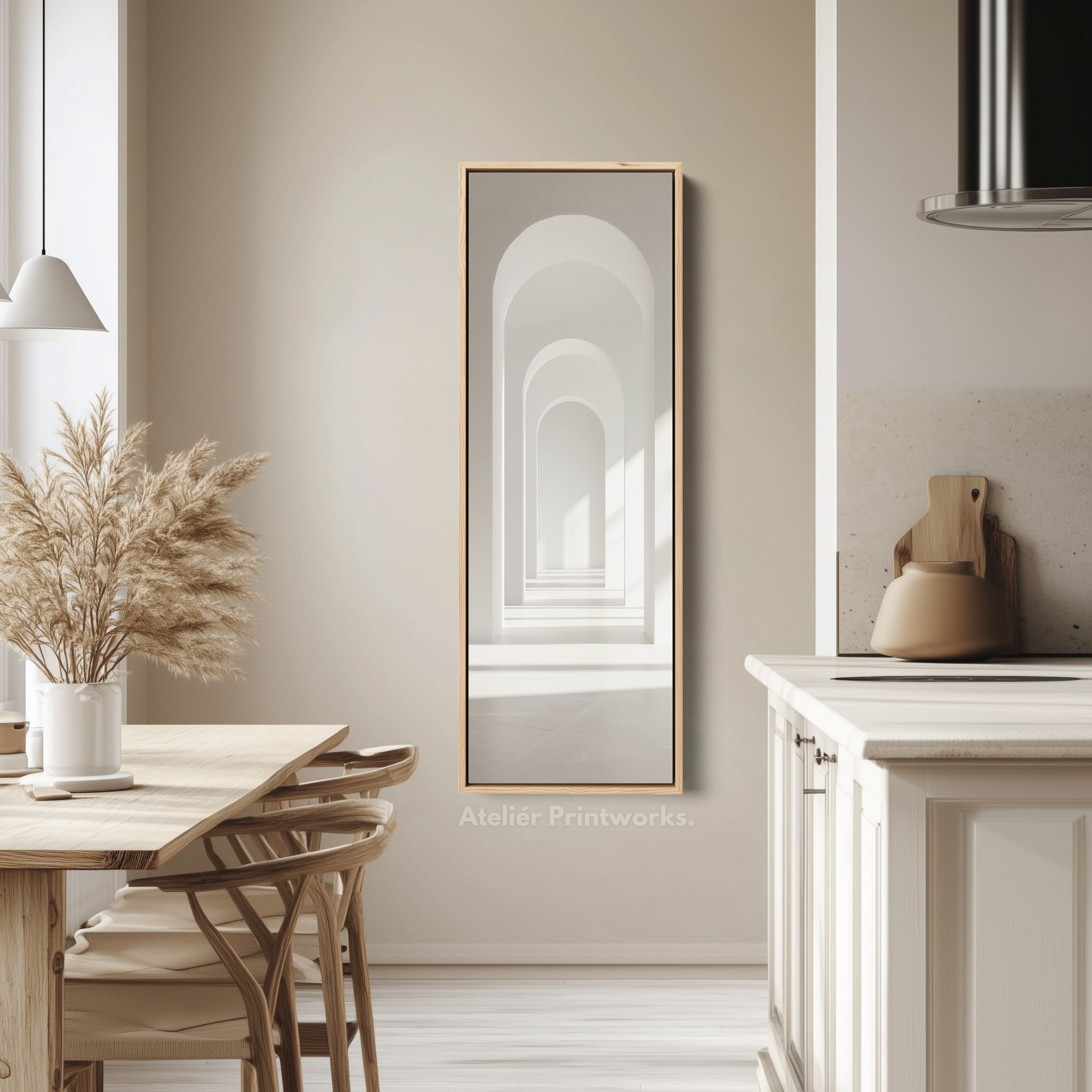 Minimalist White Arch Tall Vertical Framed Canvas Decor