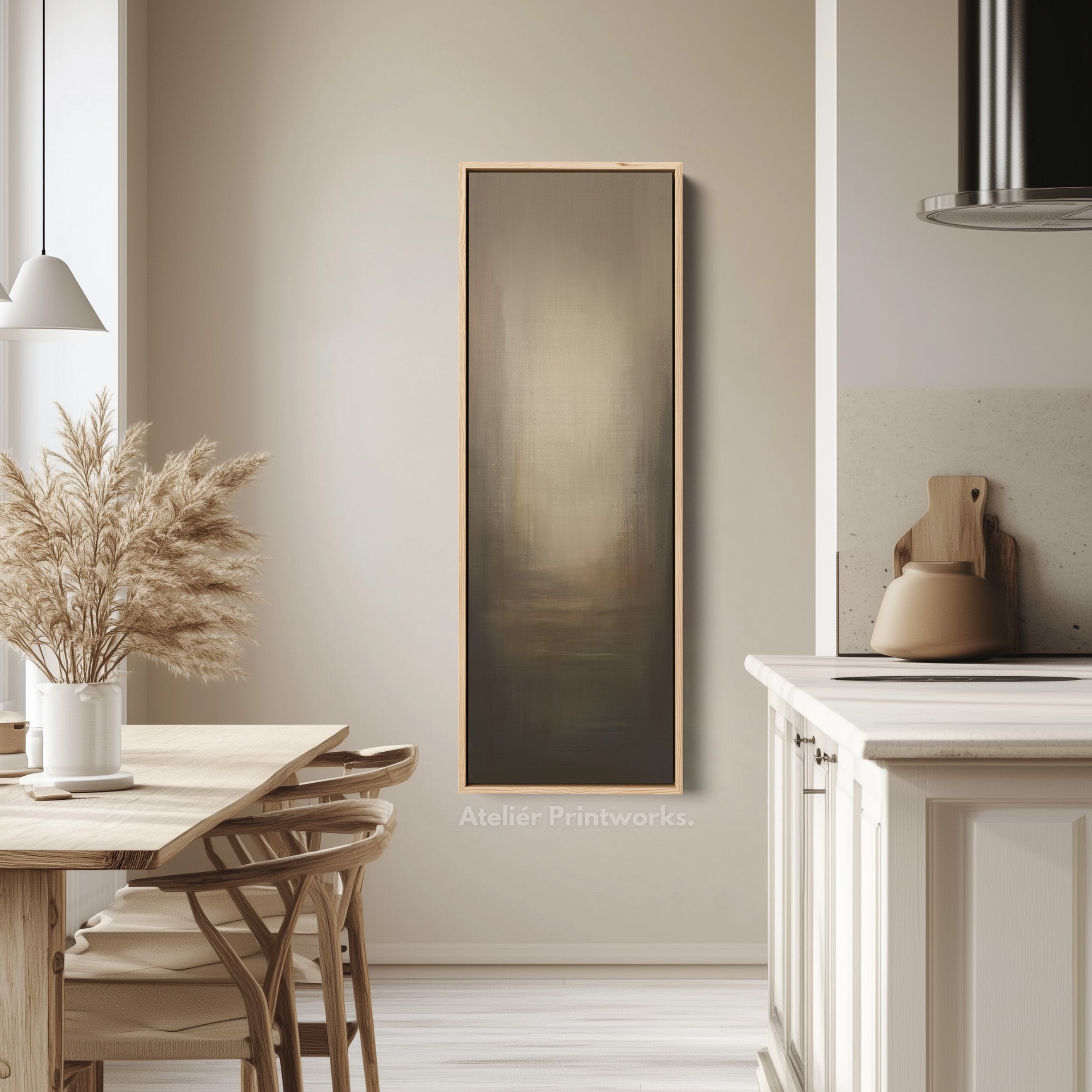 Abstract Dark Beige Long Vertical Tall Wall Art Large Framed Canvas