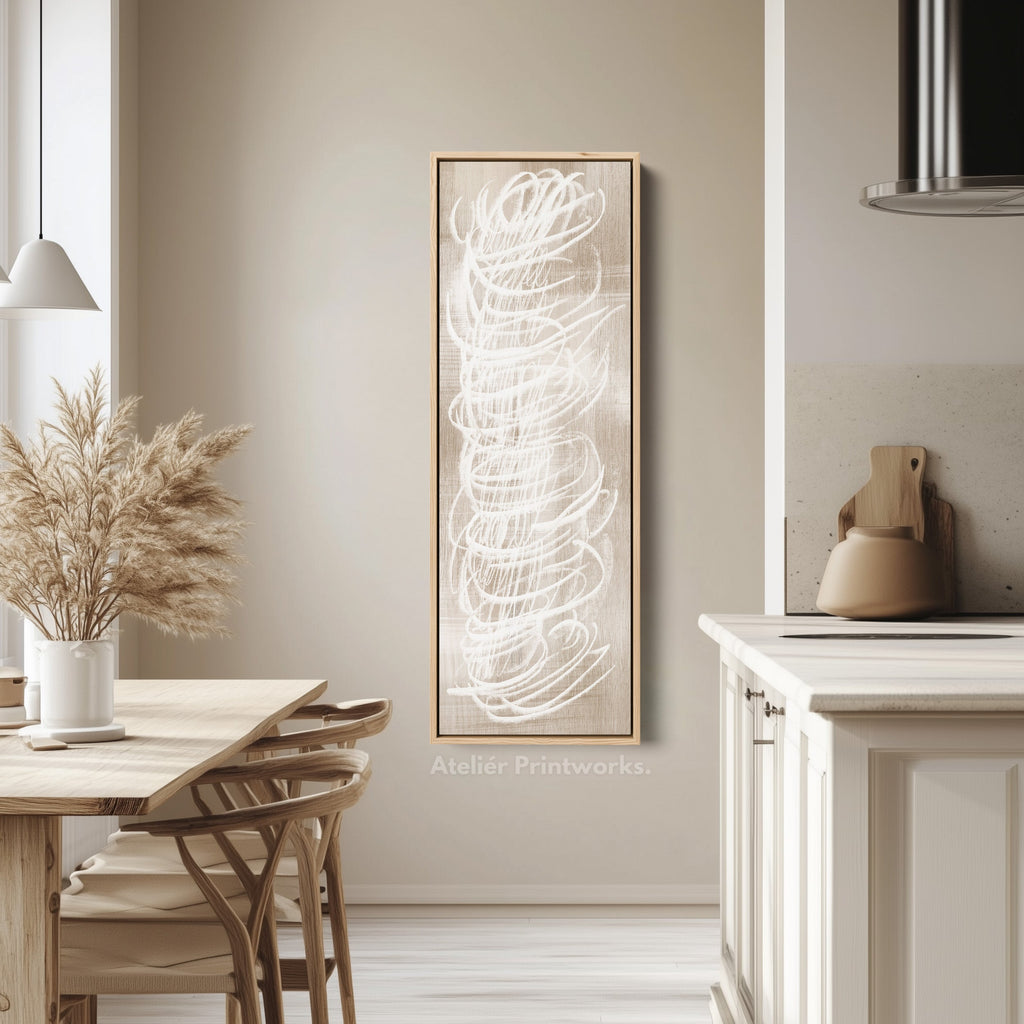 Abstract White Minimalist Long Vertical Framed Canvas Wall Decor