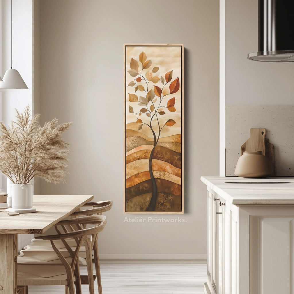 Vertical Abstract Tree Long Framed Canvas Decor