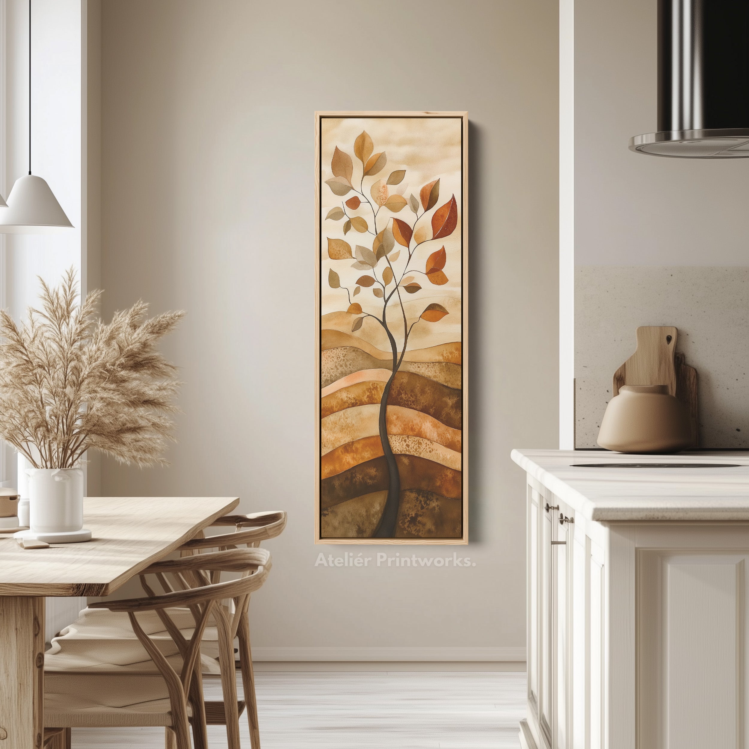 Vertical Abstract Tree Long Framed Canvas Decor