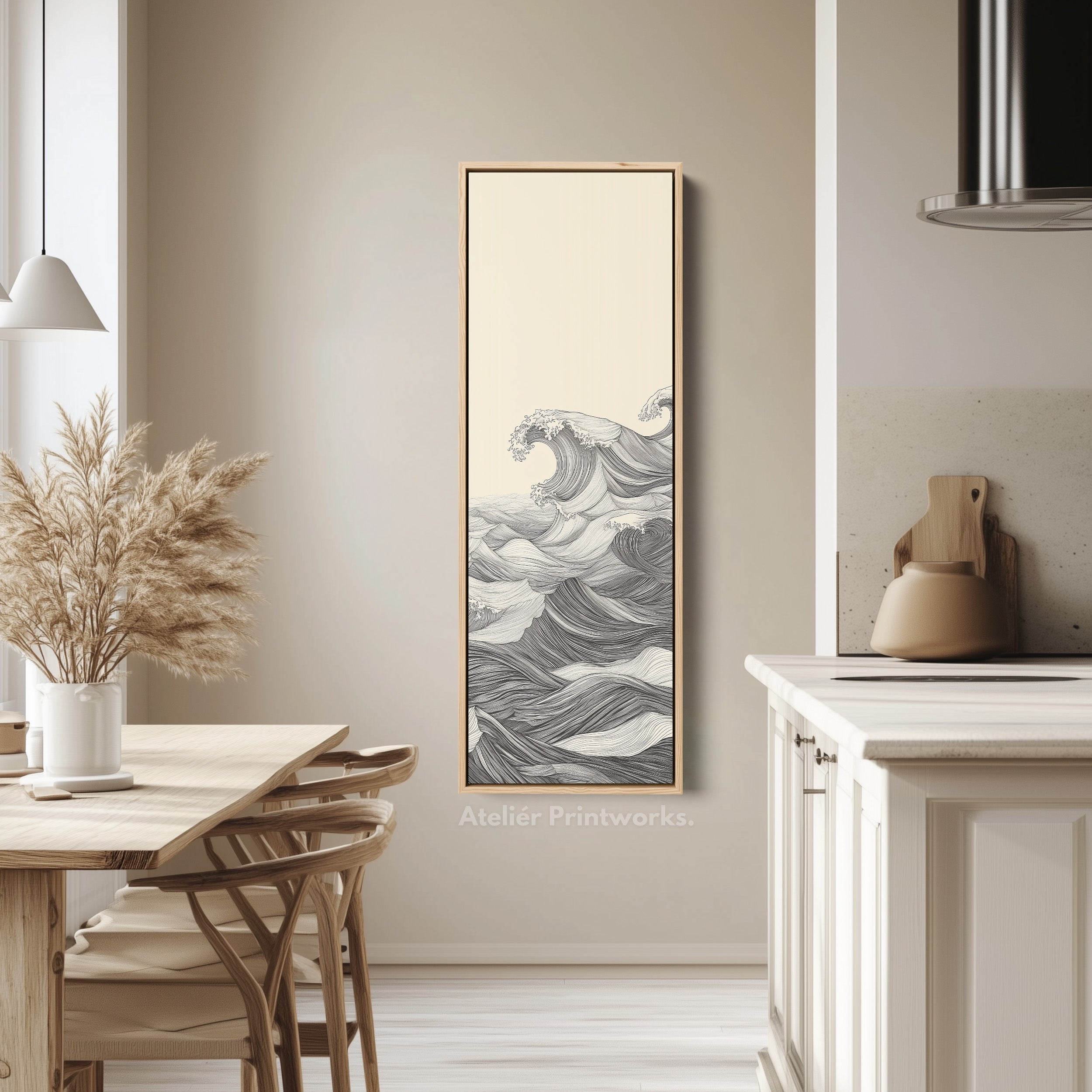 Vertical Abstract Ocean Wave Long Framed Canvas Decor