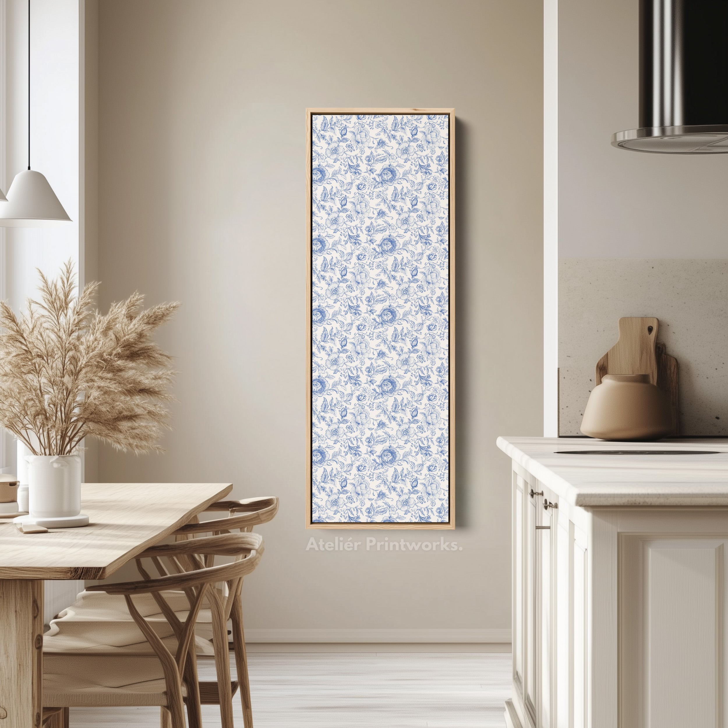 Cottagecore Vintage Blue & White Framed Floral Wall Art