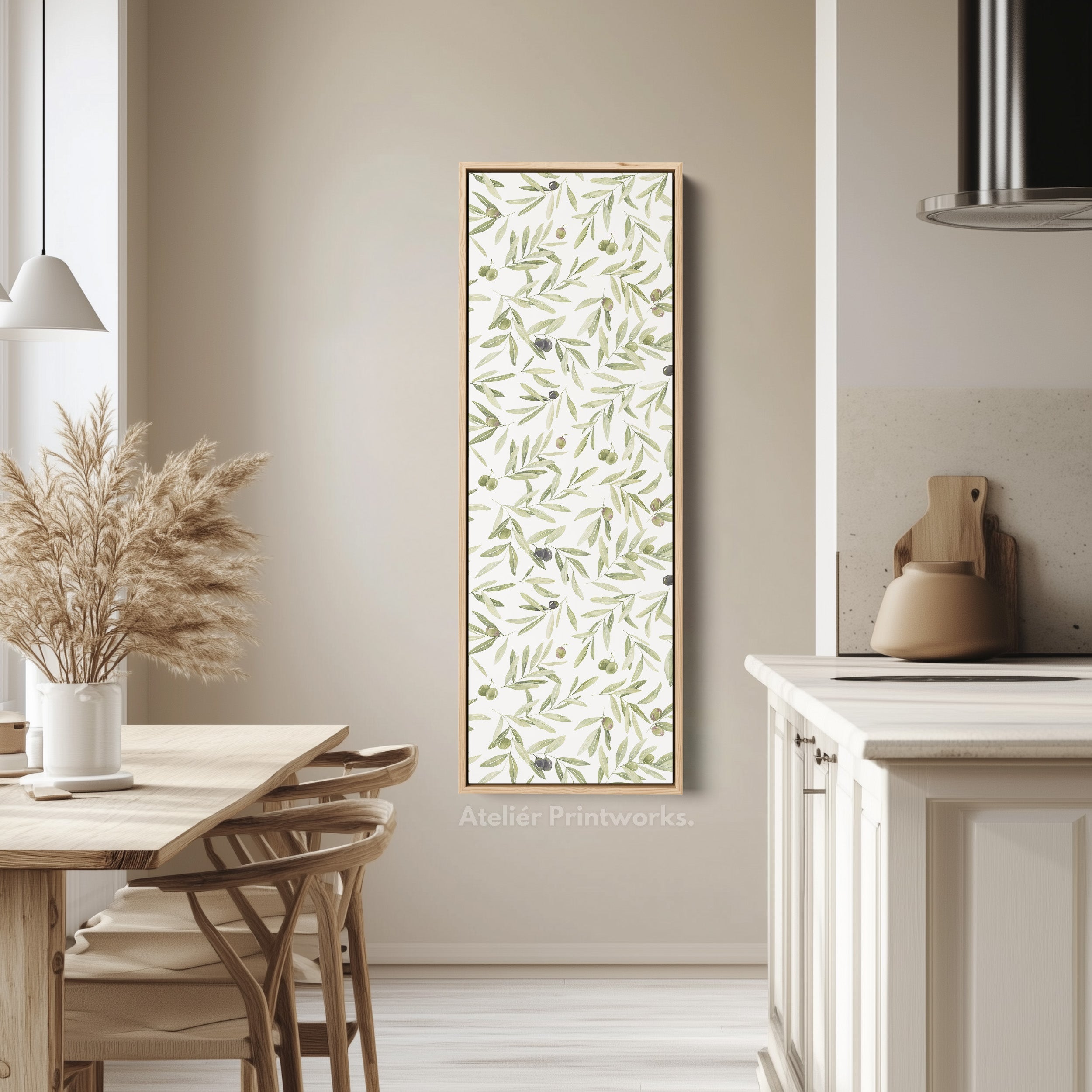 Minimalist Olive Leaves Long Vertical Framed Wall Decor