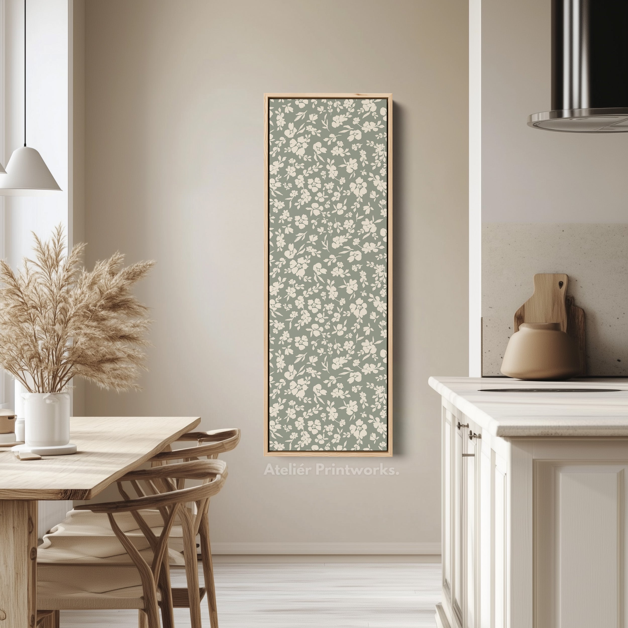 Vertical Long Wall Art Cottagecore Sage Green Floral Wall Art