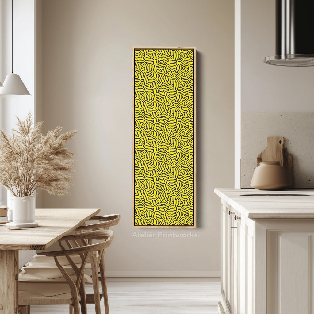 Yellow & Black Organic Pattern Long Vertical Wall Art