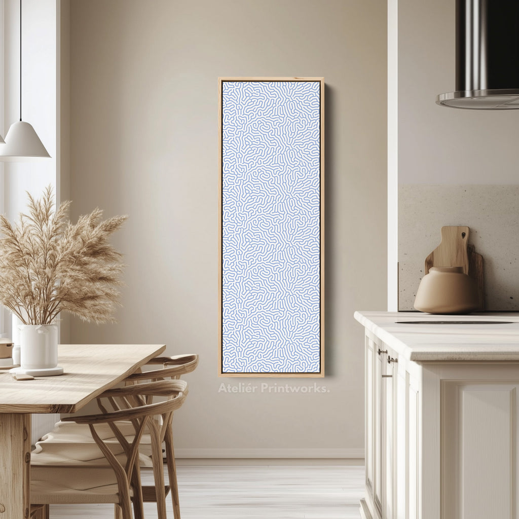 White & Blue Wriggly Vertical Narrow Wall Art