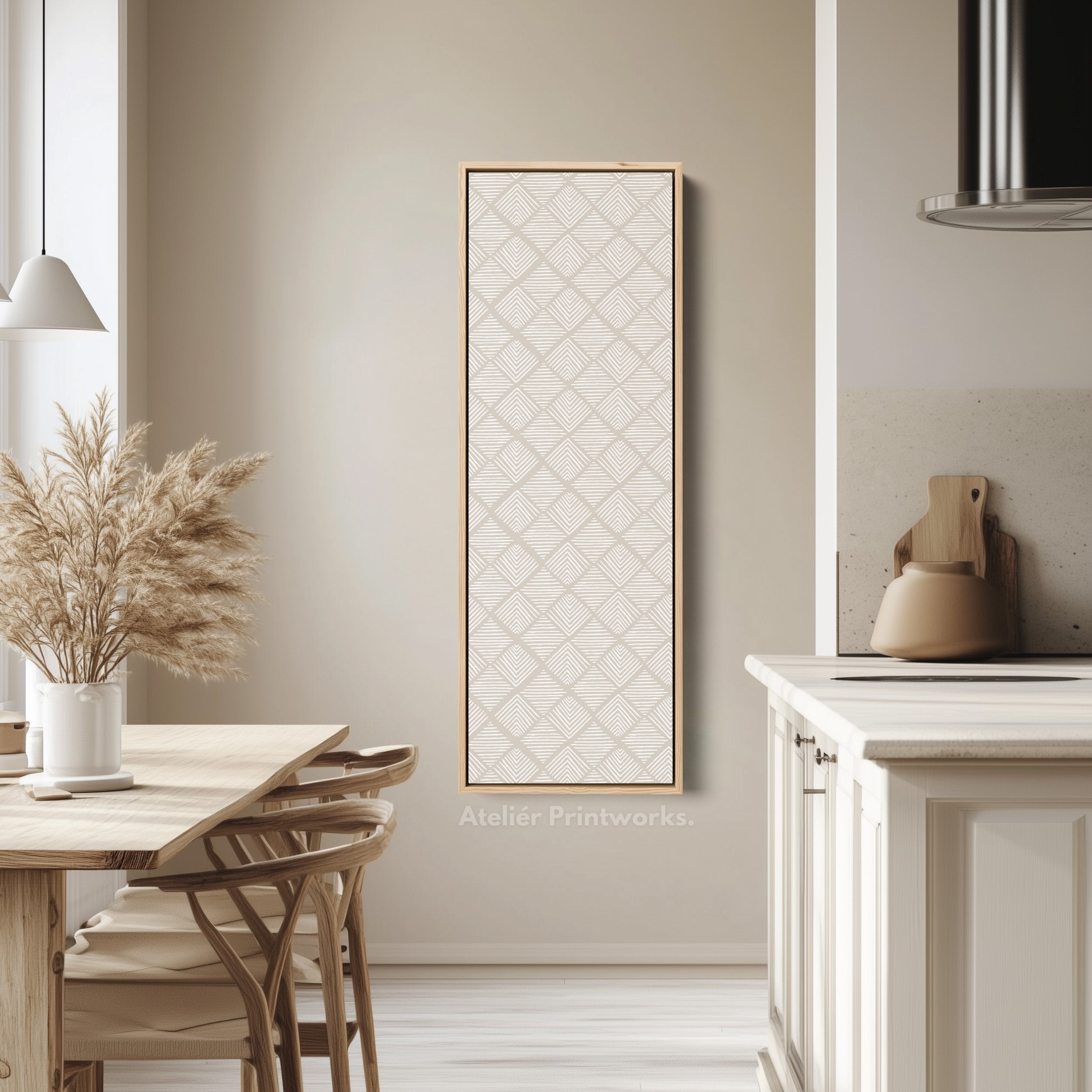 Vertical Wall Art Beige Geometric Pattern