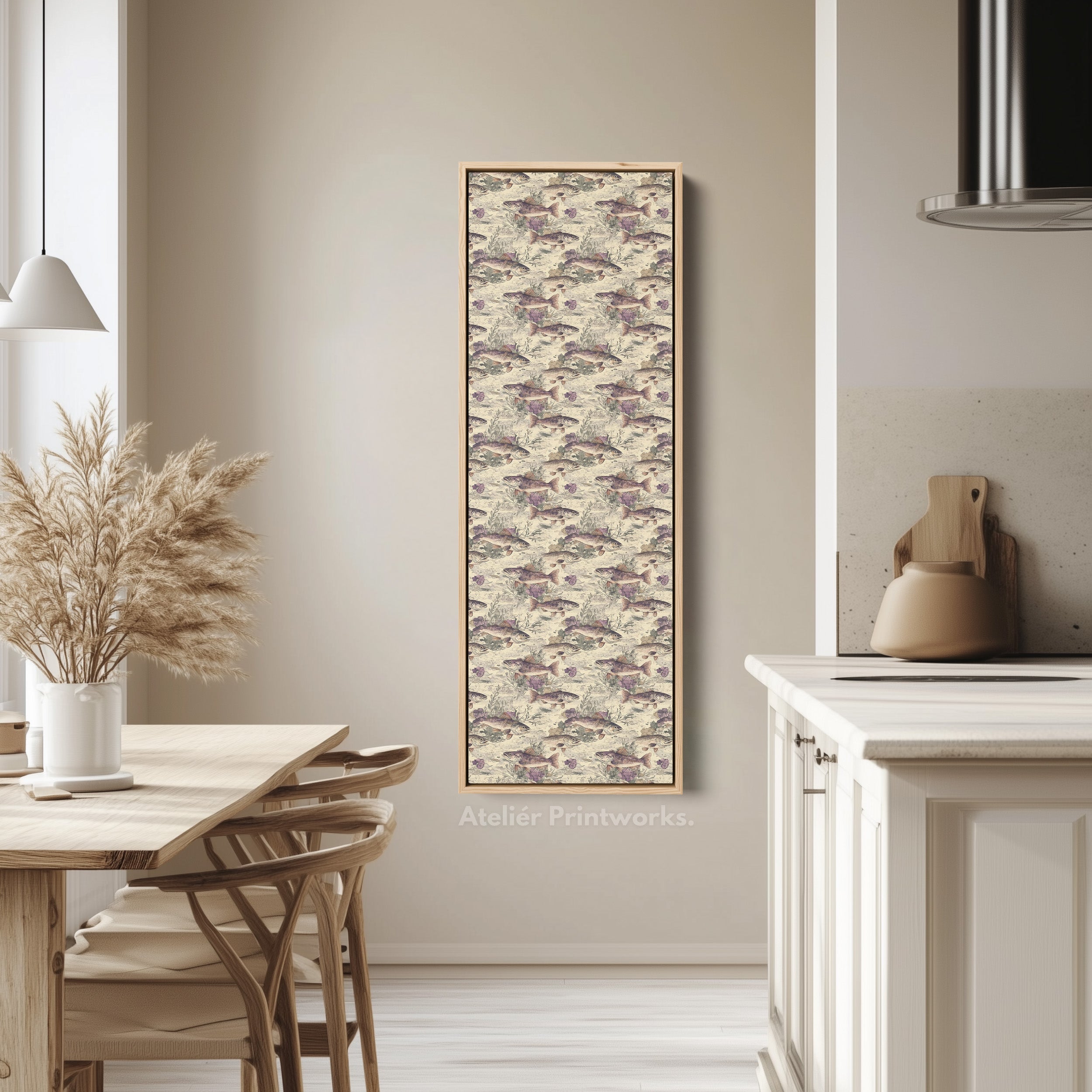 Vintage Floral Fish Vertical Kitchen Long Wall Decor