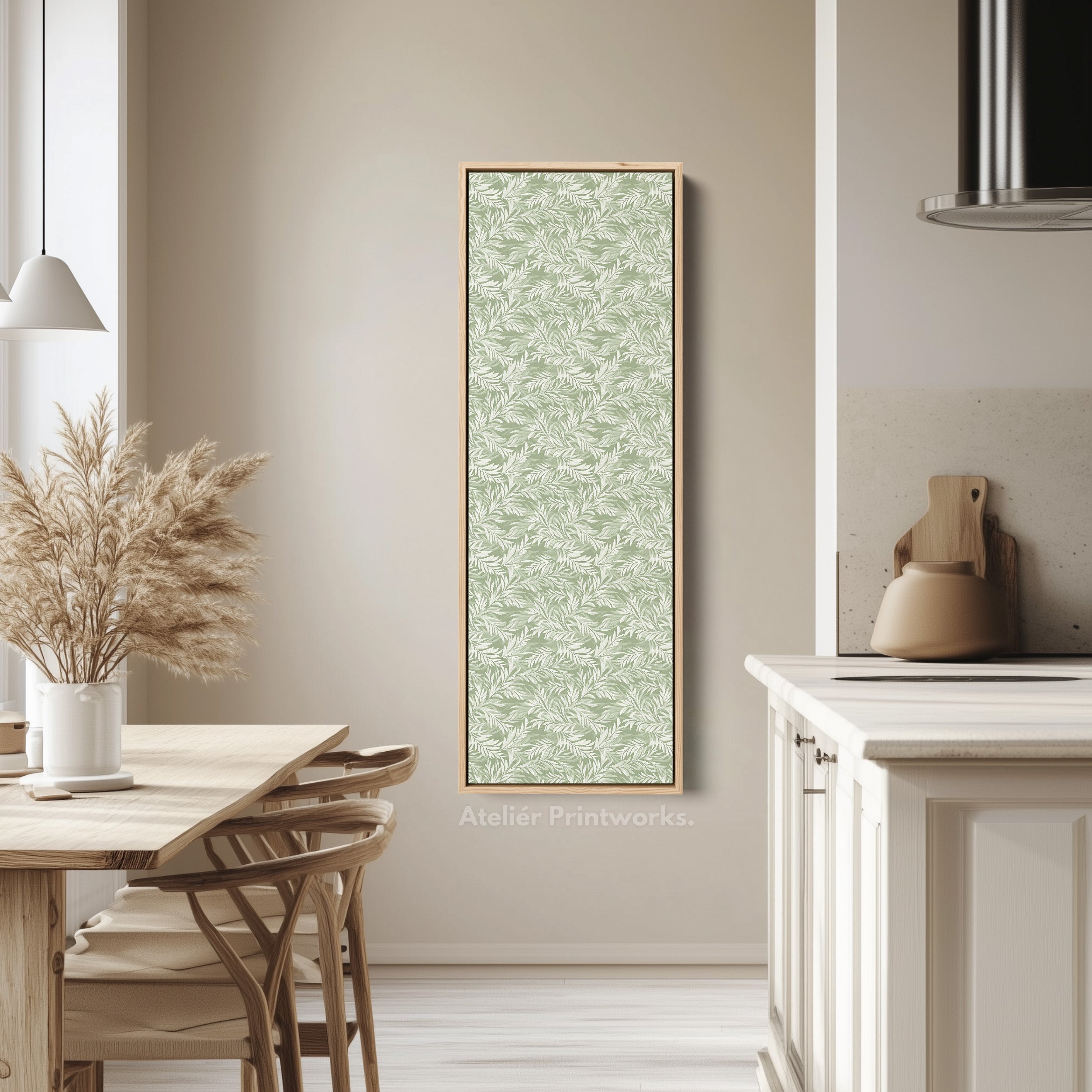 Long Cottagecore Vertical Wall Art Green Botanical Large Framed Canvas
