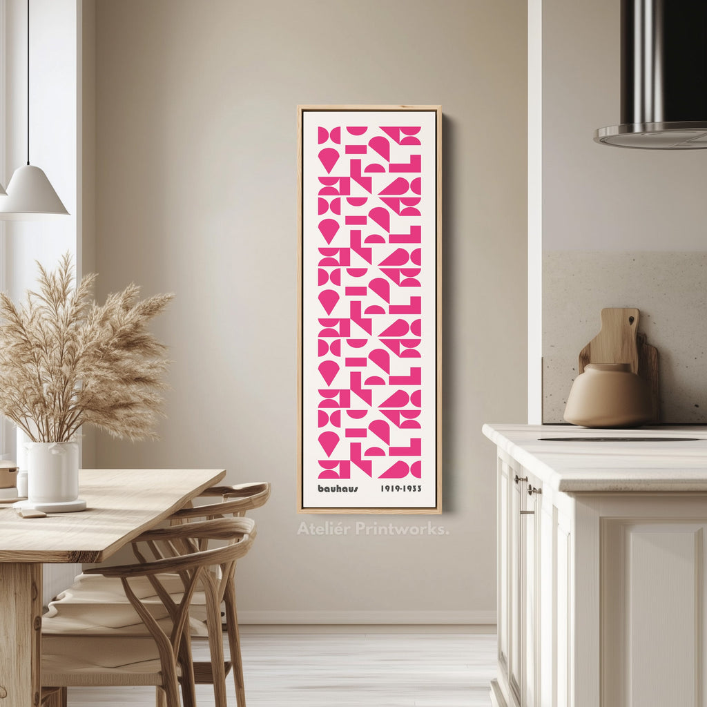 Pink Mid Century Bauhaus Vertical Long Canvas Wall Art