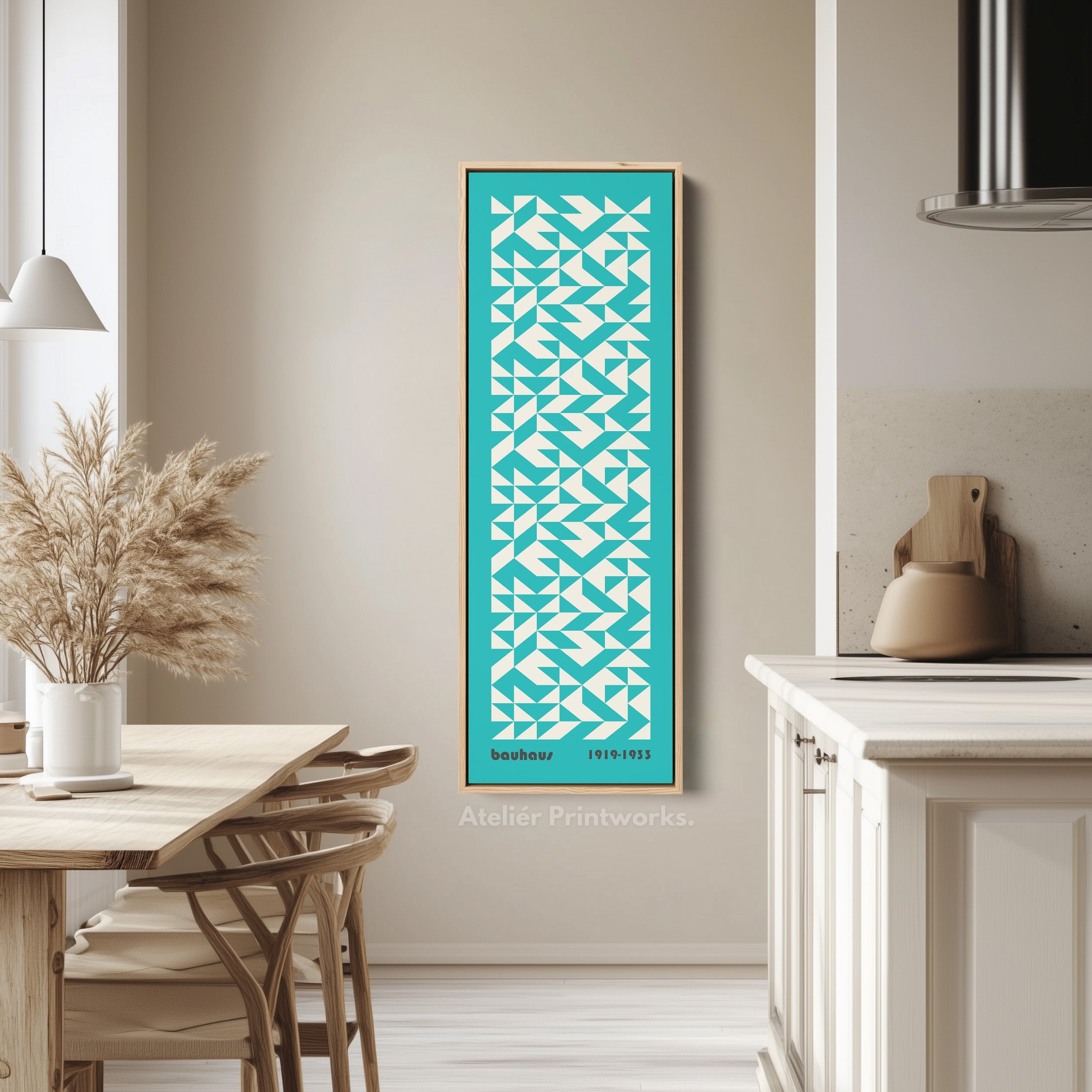 Blue Mid Century Bauhaus Vertical Long Canvas Wall Art