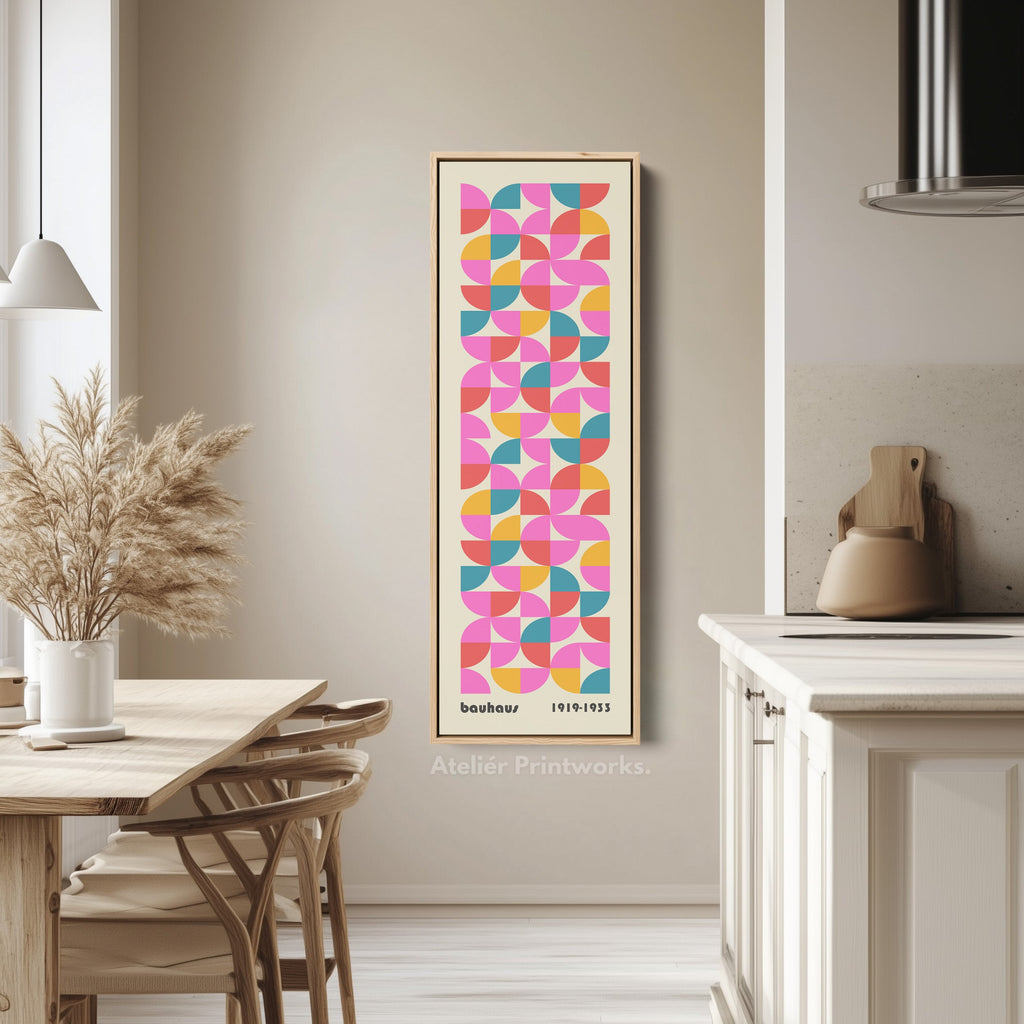 Narrow Long Framed Canvas Bauhaus Beige Geometric