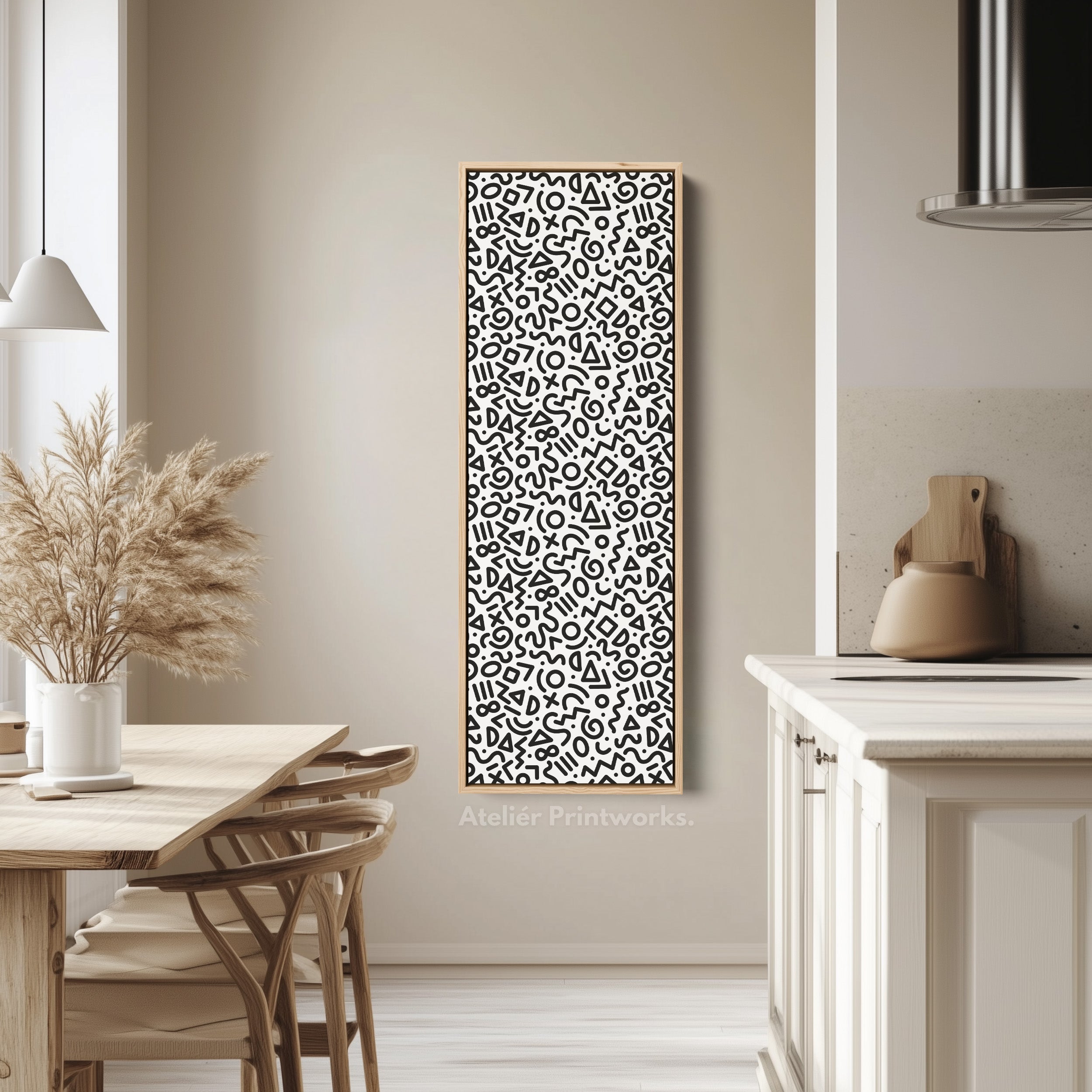 Memphis Retro Geometric Vertical Framed Canvas Wall Art for Bedroom or Living Room