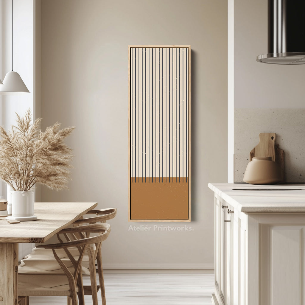 Minimalist Sun and Stripes Narrow Vertical Canvas Wall Art for Entryway or Bedroom