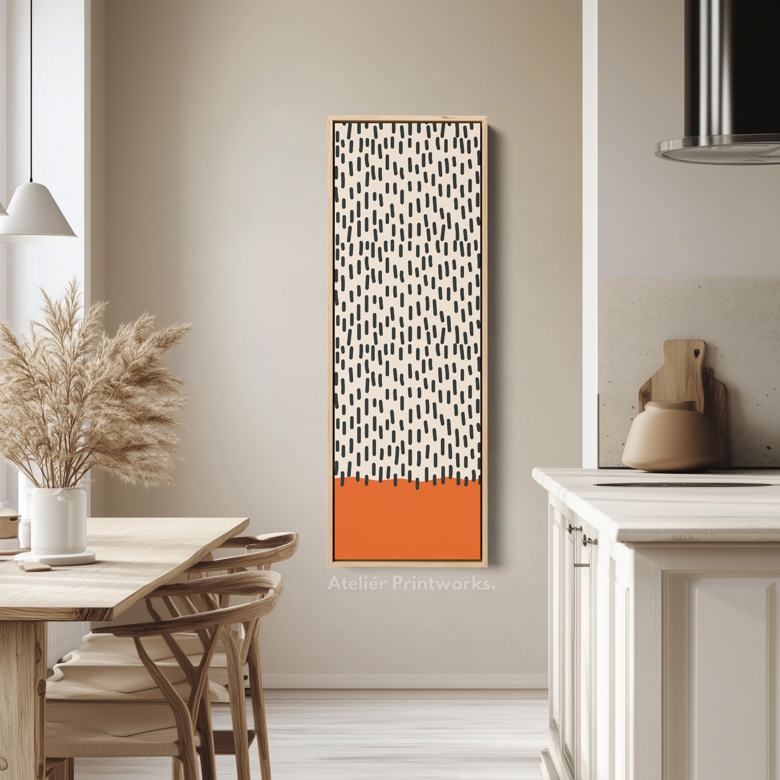 Retro Curved Lines Mustard Vertical Framed Canvas Wall Art for Living Room or Hallway