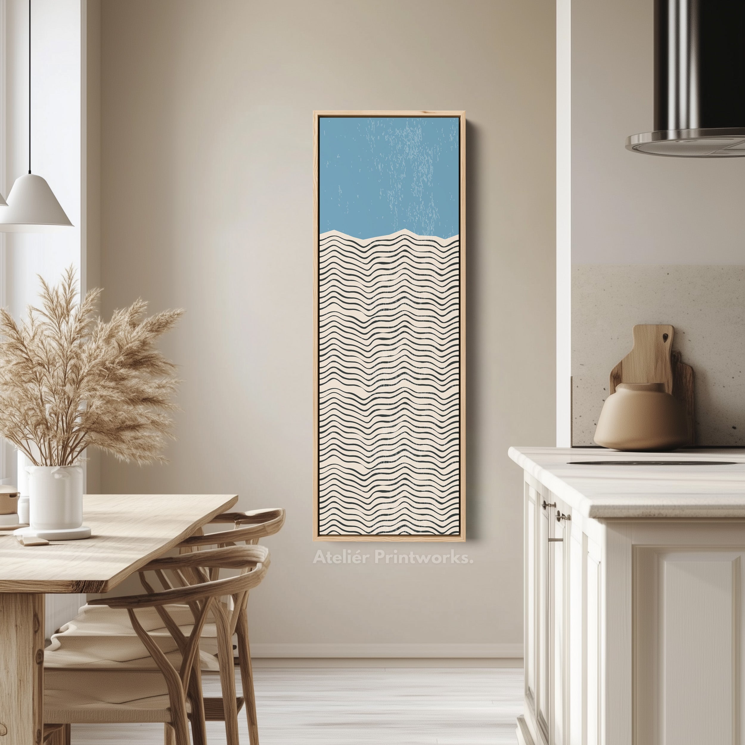 Modern Sunrise Waves Yellow Vertical Framed Canvas Wall Art for Hallway or Bedroom