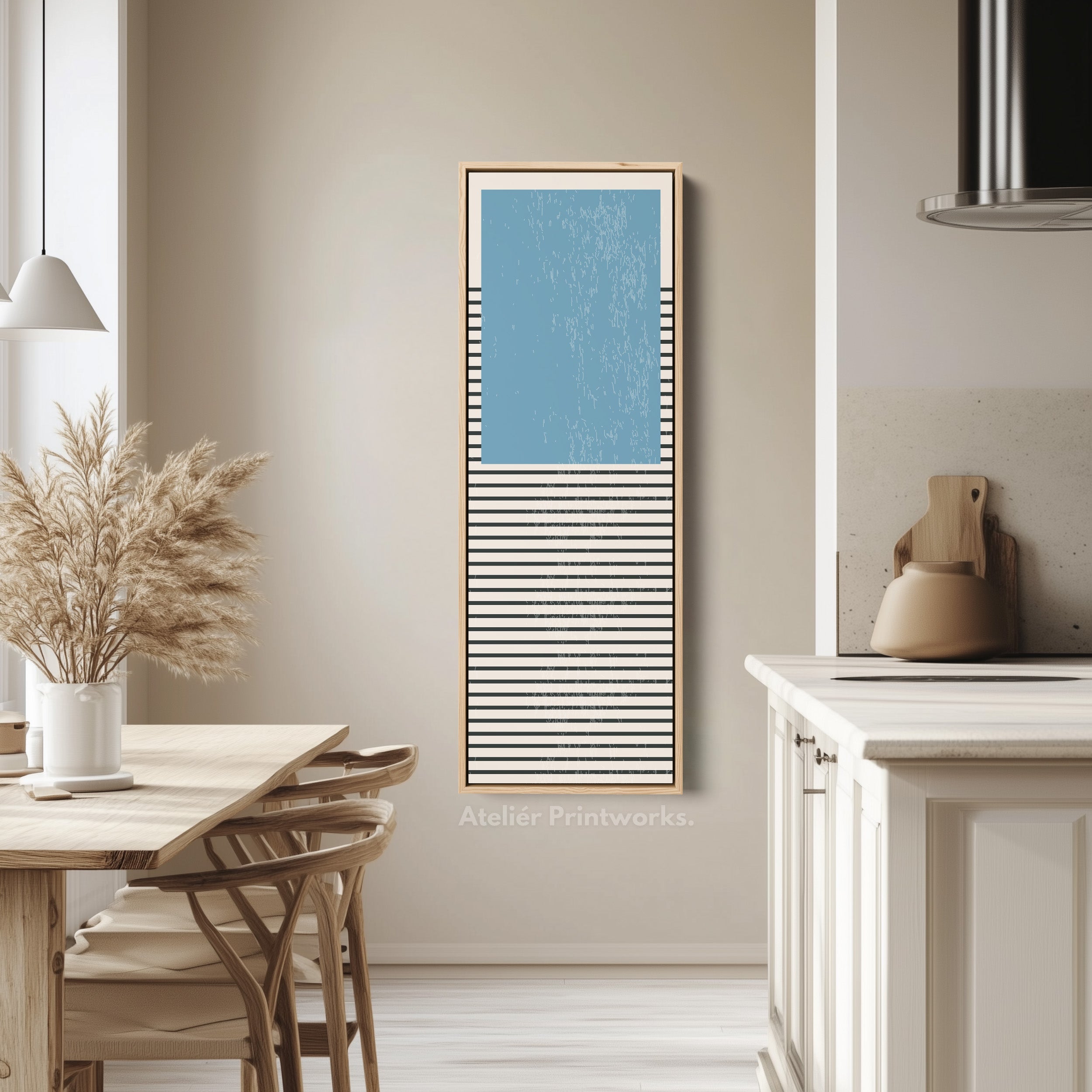 Retro Sun and Lines Vertical Framed Canvas Wall Art for Hallway or Living Room