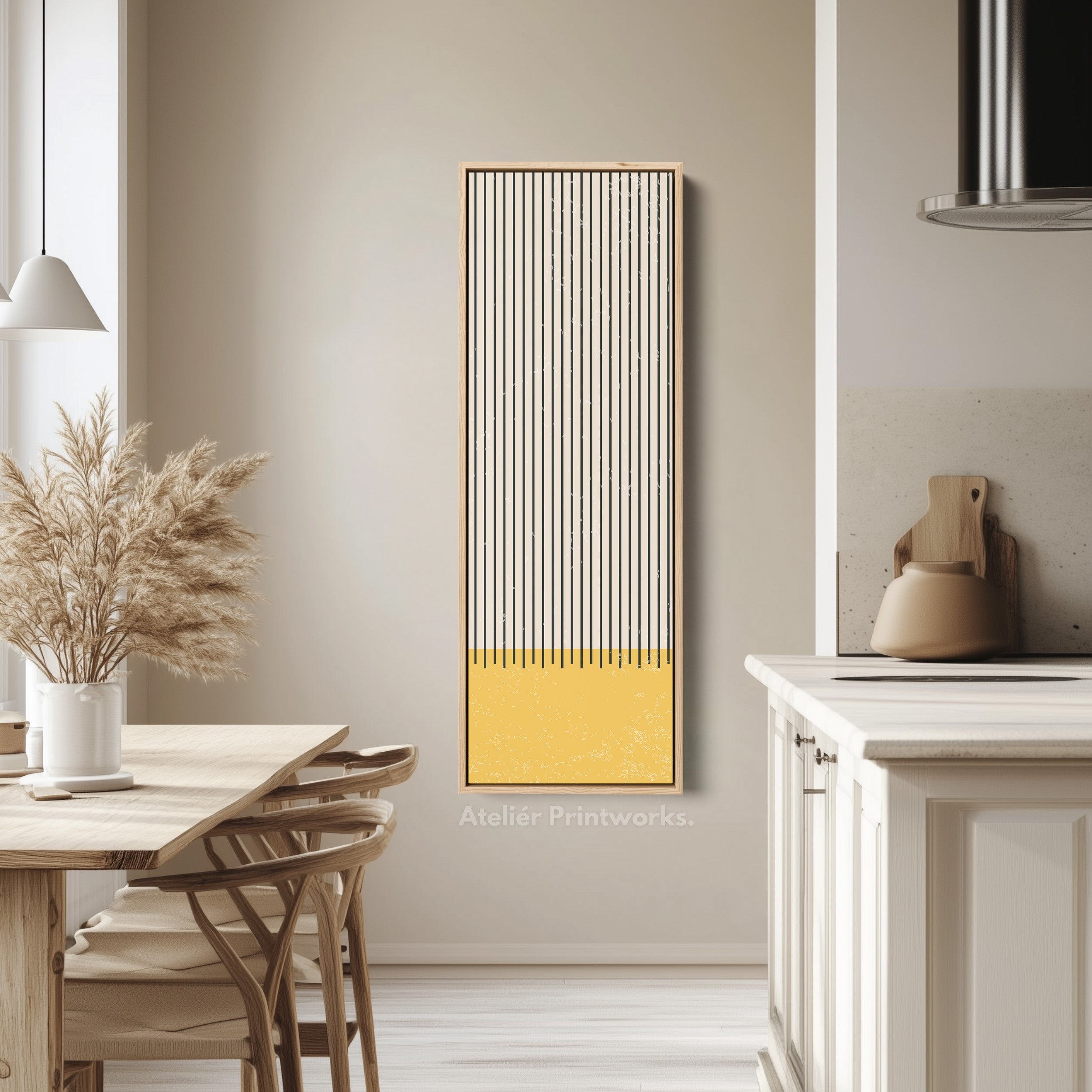 Golden Sun and Stripes Vertical Framed Canvas Wall Art for Living Room or Hallway