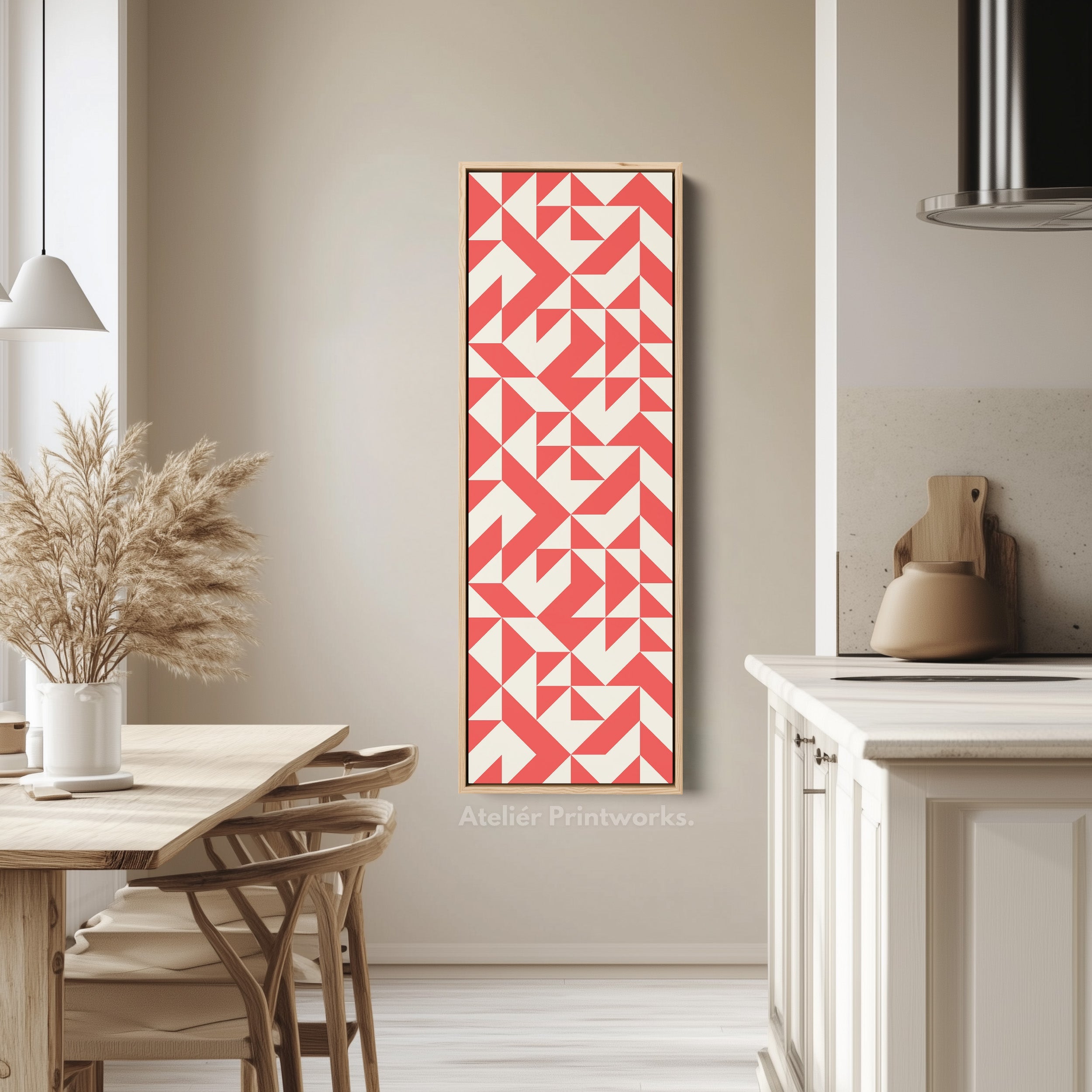 Bold Red Triangles Vertical Framed Canvas Wall Art for Living Room or Studio