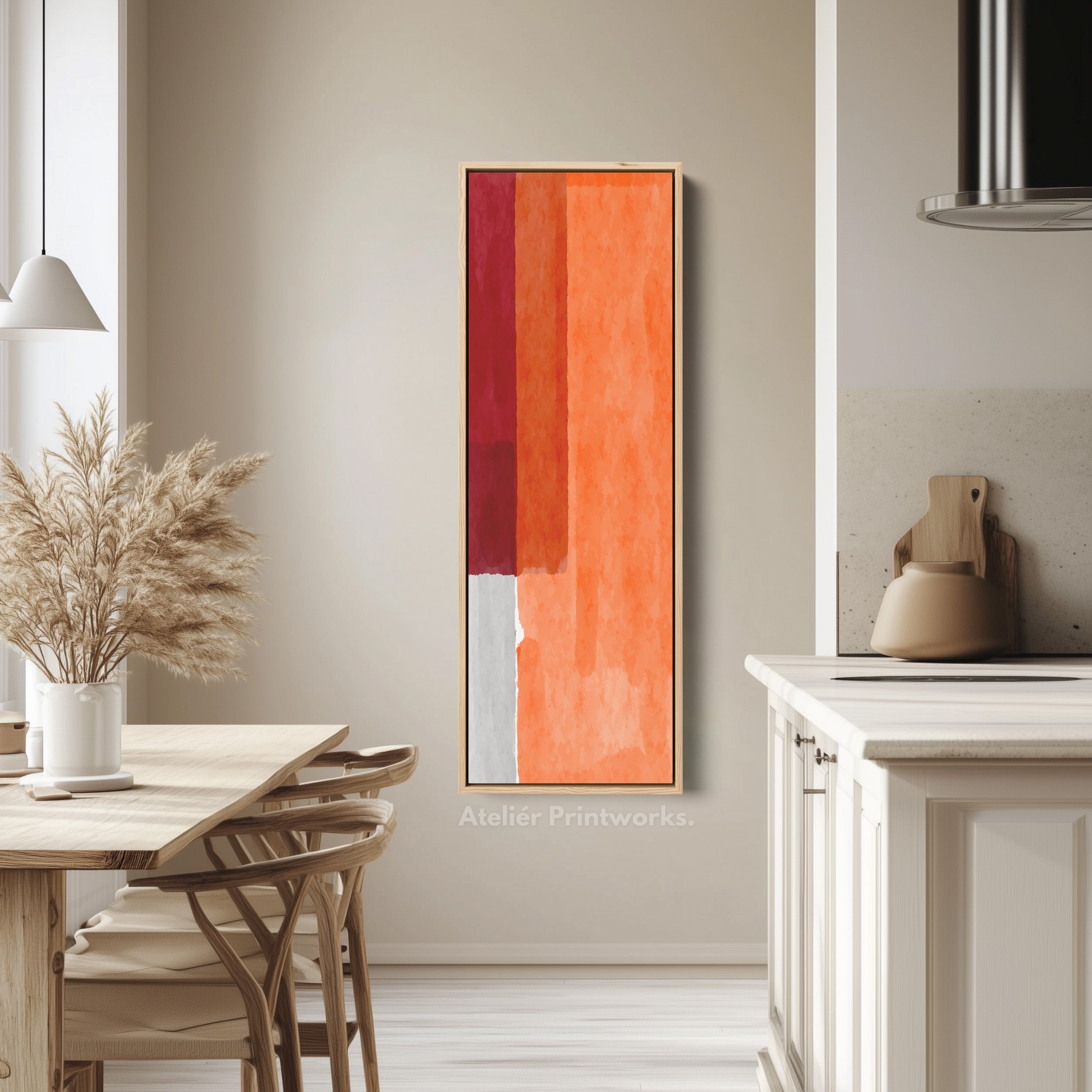 Abstract Red and Orange Blocks Vertical Framed Canvas Wall Art for Living Room or Bedroom