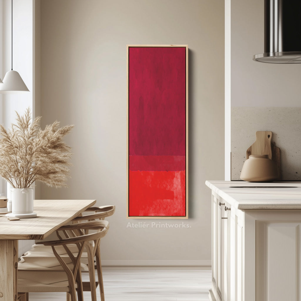 Deep Red Abstract Vertical Framed Canvas Wall Art for Bedroom or Study