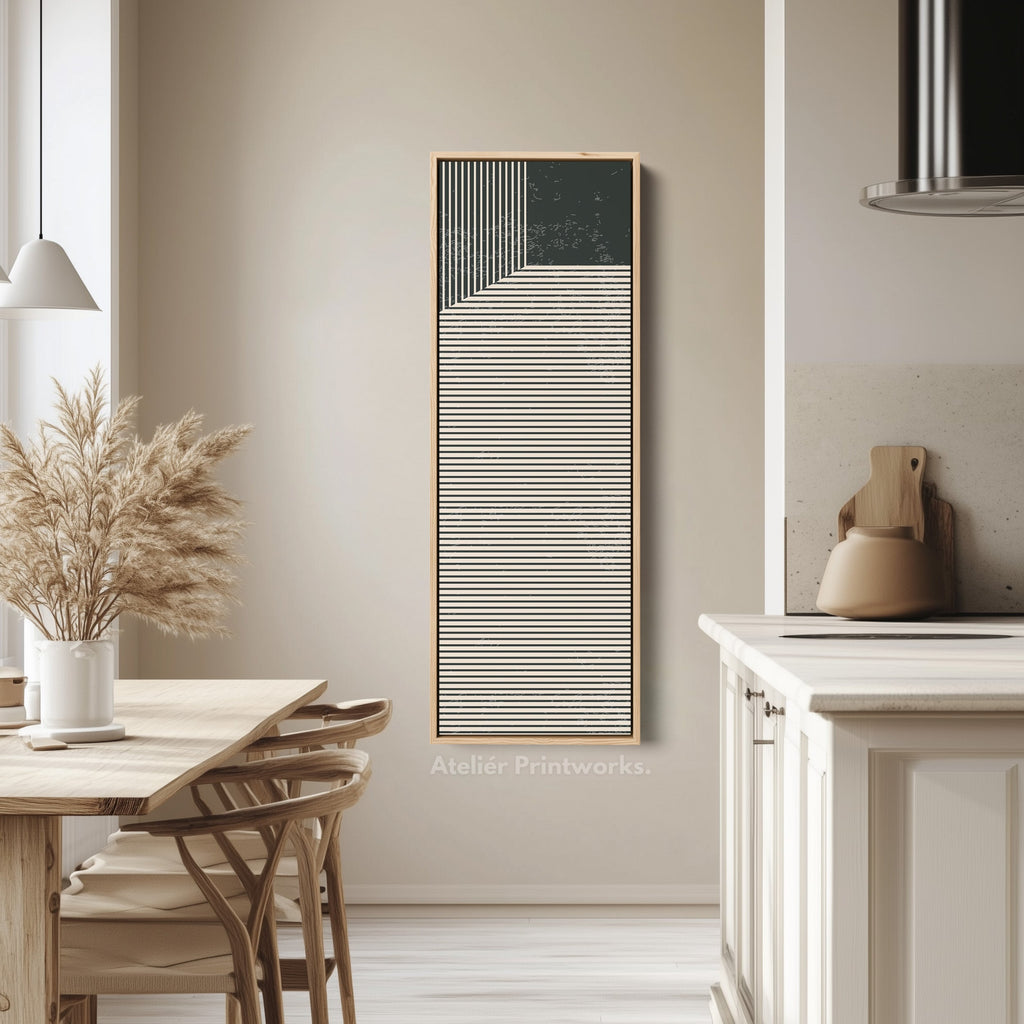 Abstract Striped Corner Vertical Framed Canvas Wall Art for Bedroom or Office
