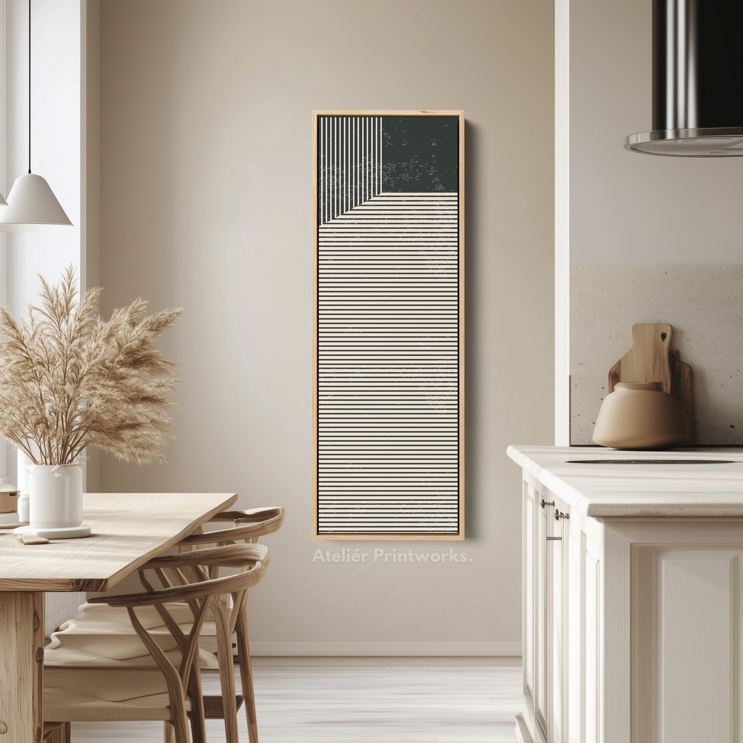Abstract Striped Corner Vertical Framed Canvas Wall Art for Bedroom or Office