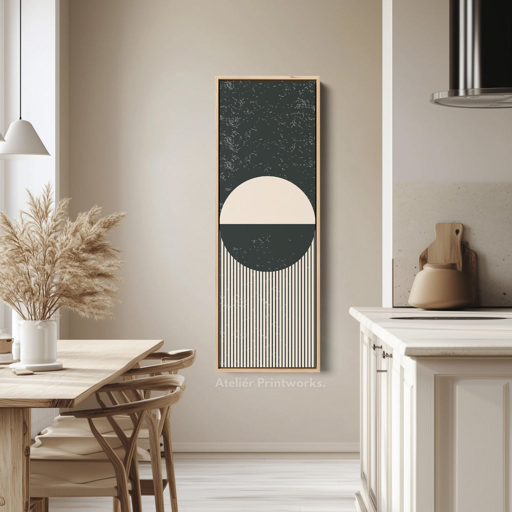 Minimalist Circle Stripes Vertical Framed Canvas Wall Art for Office or Bedroom