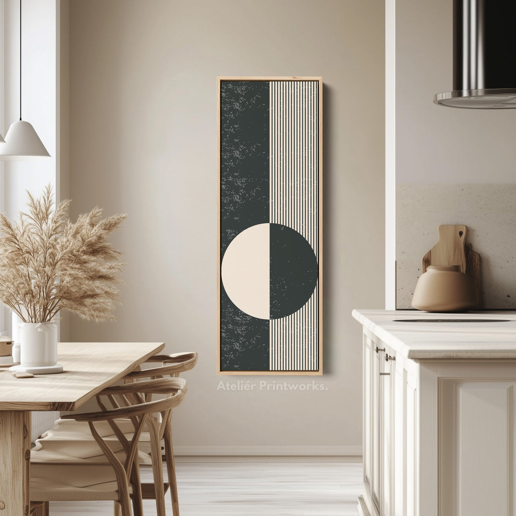 Chevron Sun Abstract Vertical Framed Canvas Wall Art for Hallway or Bedroom