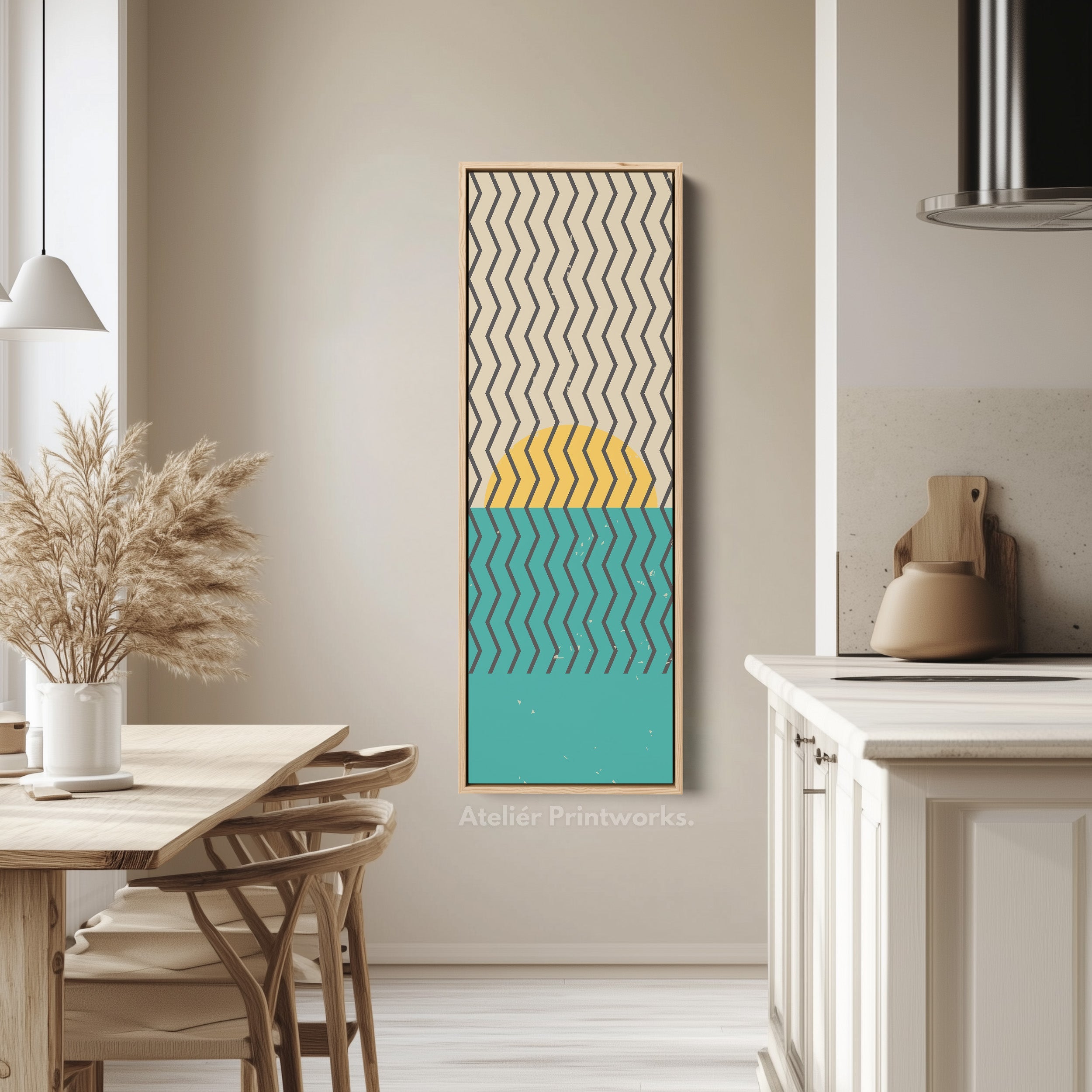Minimalist Circle Geometry Vertical Framed Canvas Wall Art for Bedroom or Studio