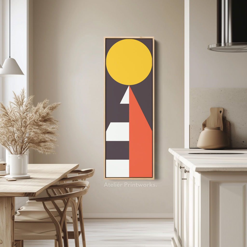 Modern Sun Geometry Vertical Framed Canvas Wall Art for Bedroom or Living Room