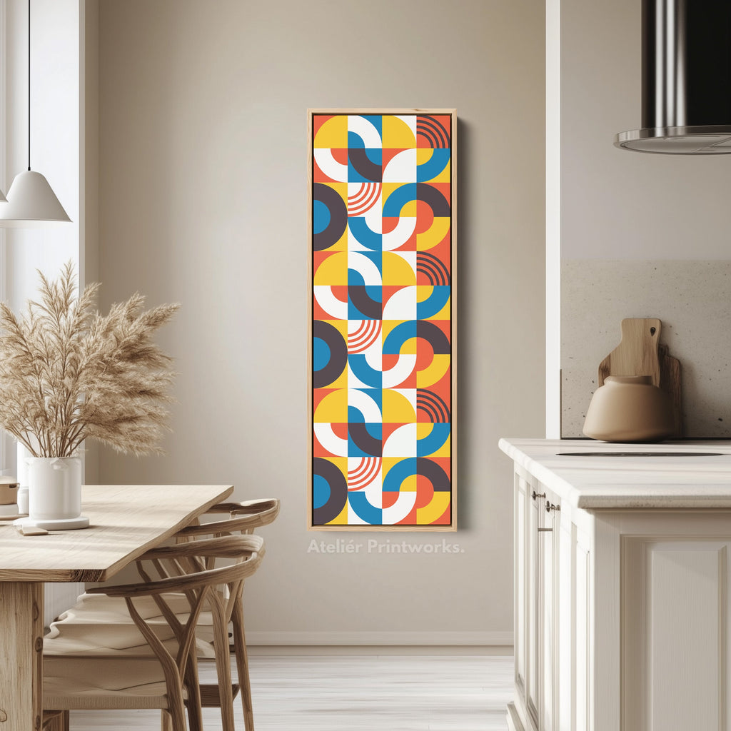 Retro Colorful Pattern Vertical Framed Canvas Wall Art for Living Room or Bedroom