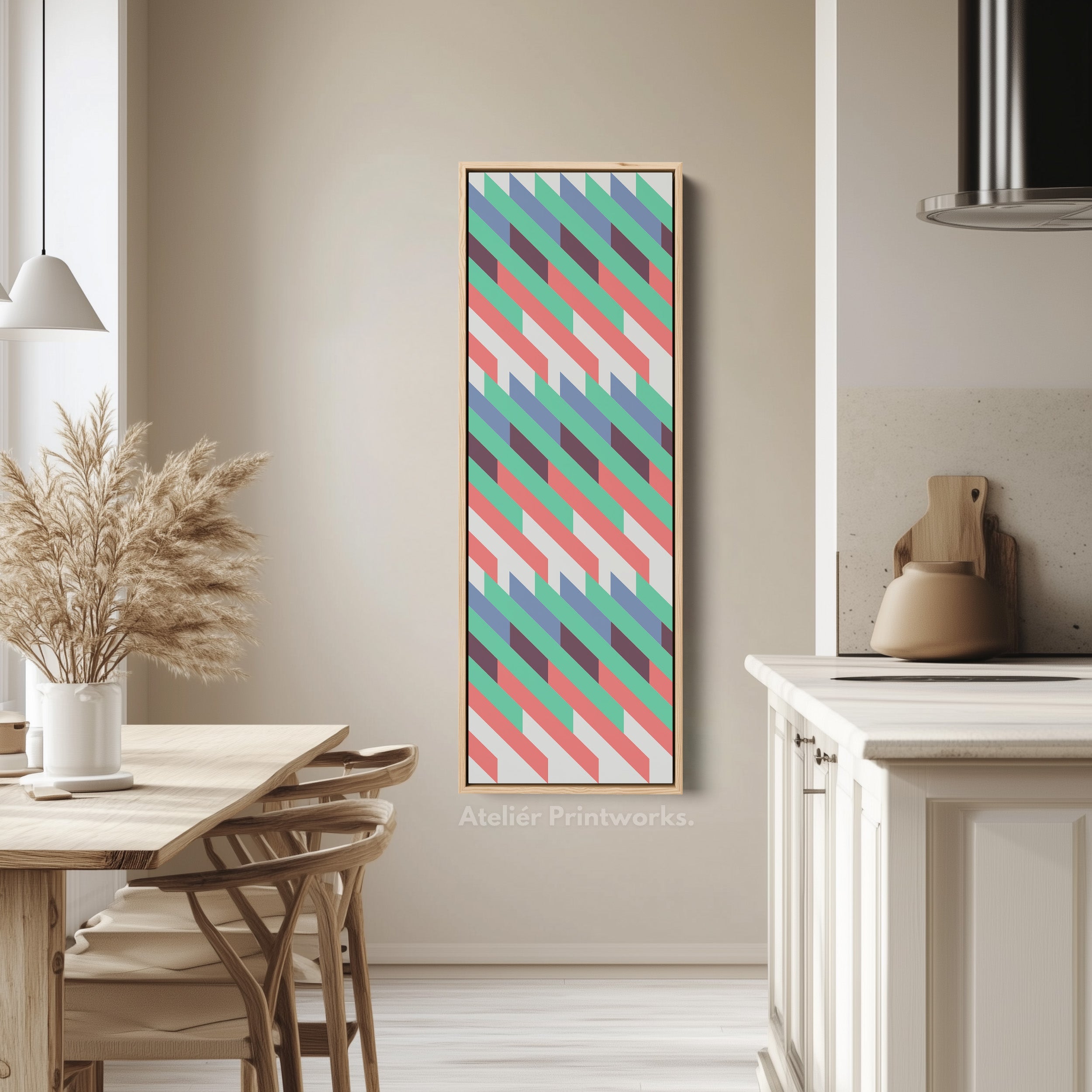 Retro Diagonal Stripes Vertical Framed Canvas Wall Art for Bedroom or Hallway