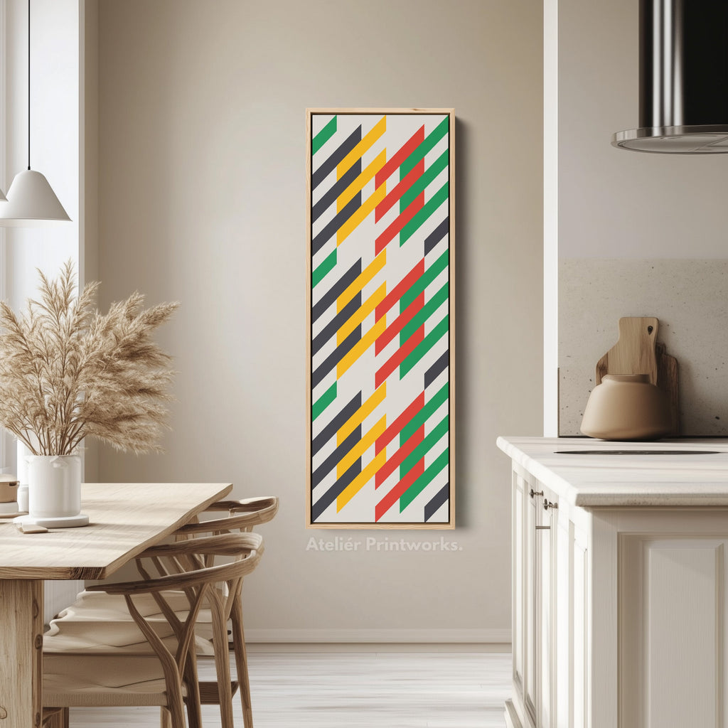 Modern Color Stripe Vertical Framed Canvas Wall Art for Living Room or Office