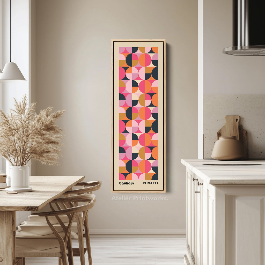 Minimalist Bauhaus Half Circles Vertical Framed Canvas Wall Art for Bedroom or Office
