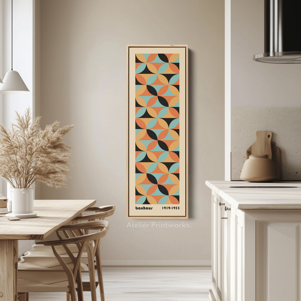 Bold Yellow Bauhaus Geometry Vertical Framed Canvas Wall Art for Office or Hallway