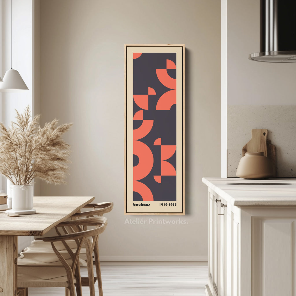 Blue and Orange Bauhaus Arches Vertical Framed Canvas Wall Art for Bedroom or Studio